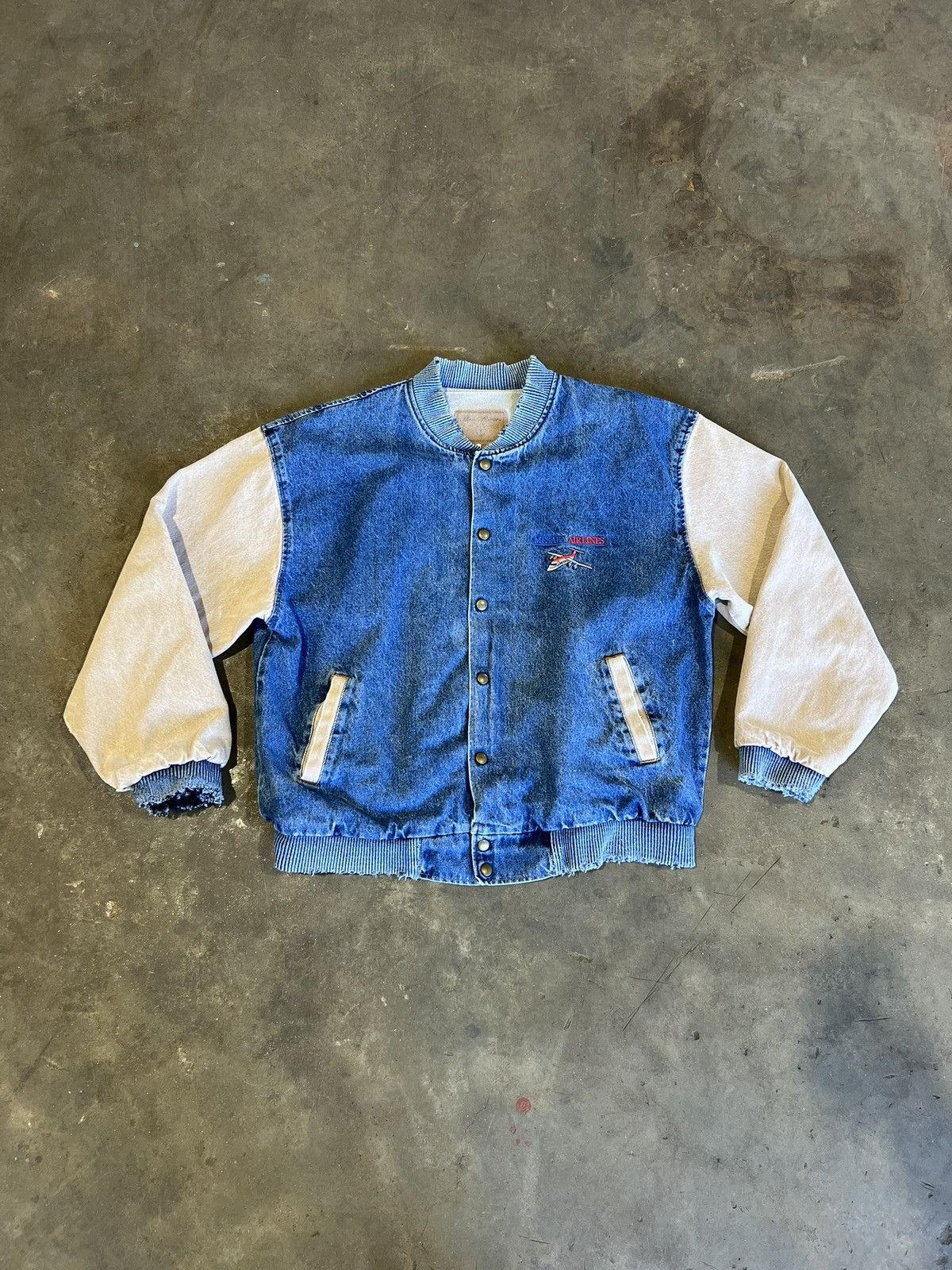 Vintage Vintage Mesara Airlines Denim Canvas Varsity Jacket Size US L / EU 52-54 / 3 - 1 Thumbnail