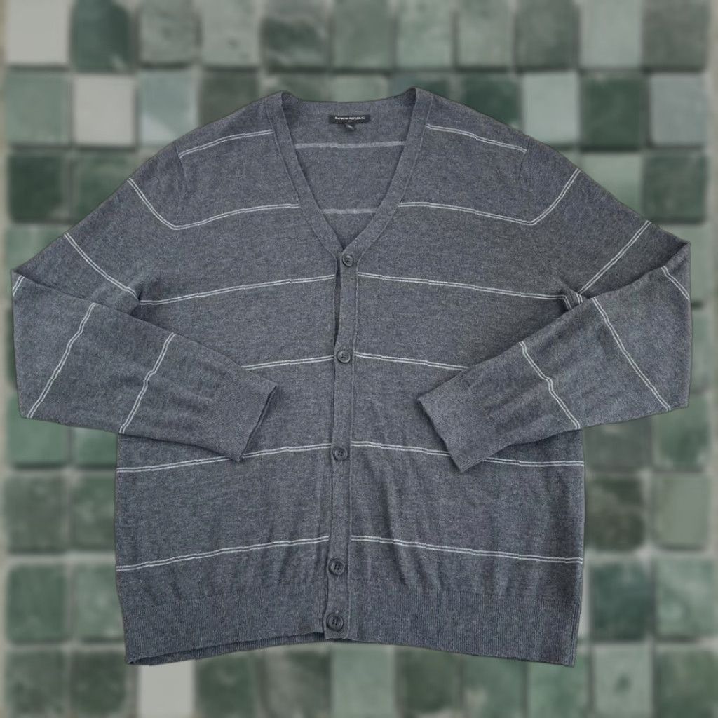 Banana Republic VINTAGE Banana Republic Cardigan Sweater Men XL Gray Striped Preppy NWOT Size US XL / EU 56 / 4 - 1 Thumbnail