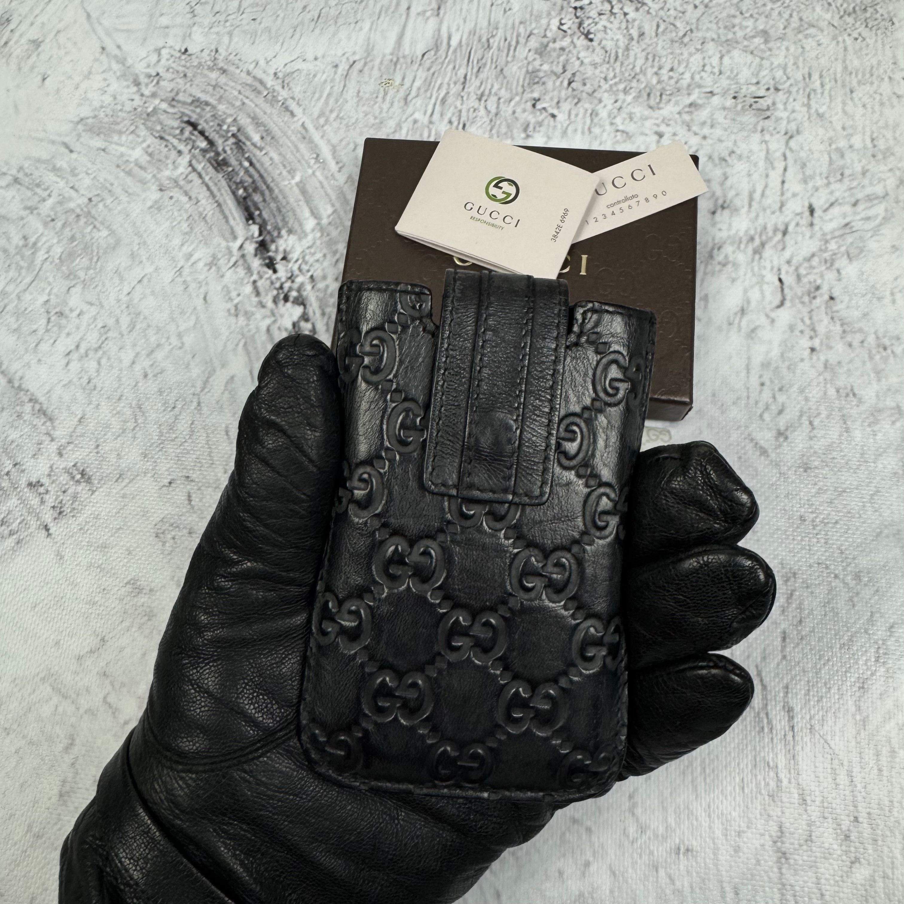 Gucci Gucci Core Black Leather Monogram Embossed Cell Phone Case Size ONE SIZE - 1 Thumbnail