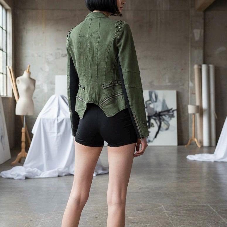 Cop Copine The Asymmetrical Studded Multizipper Denim Jacket Size ONE SIZE - 6 Thumbnail