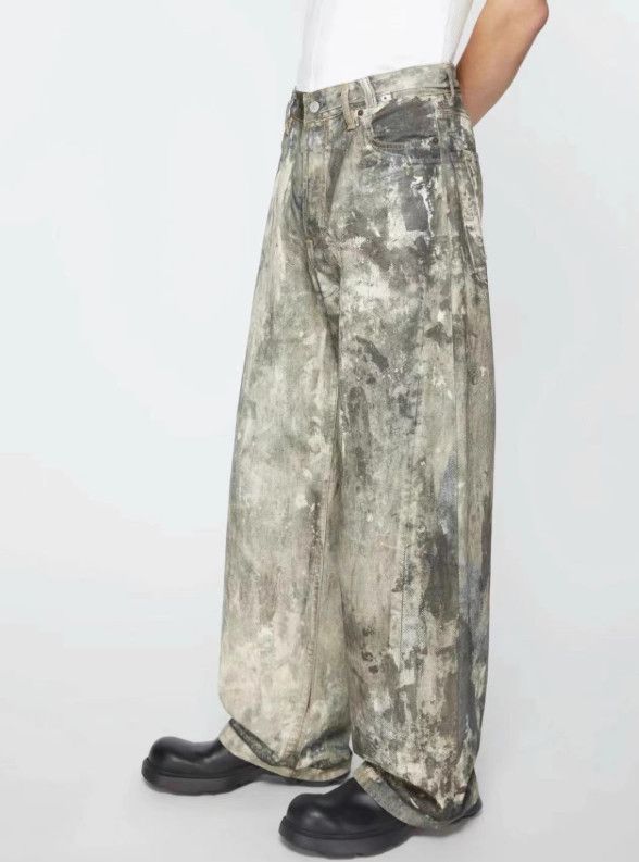 Japanese Brand Camouflage splatter print distressed low-rise wide-leg jeans Size US 32 / EU 48 - 2 Thumbnail