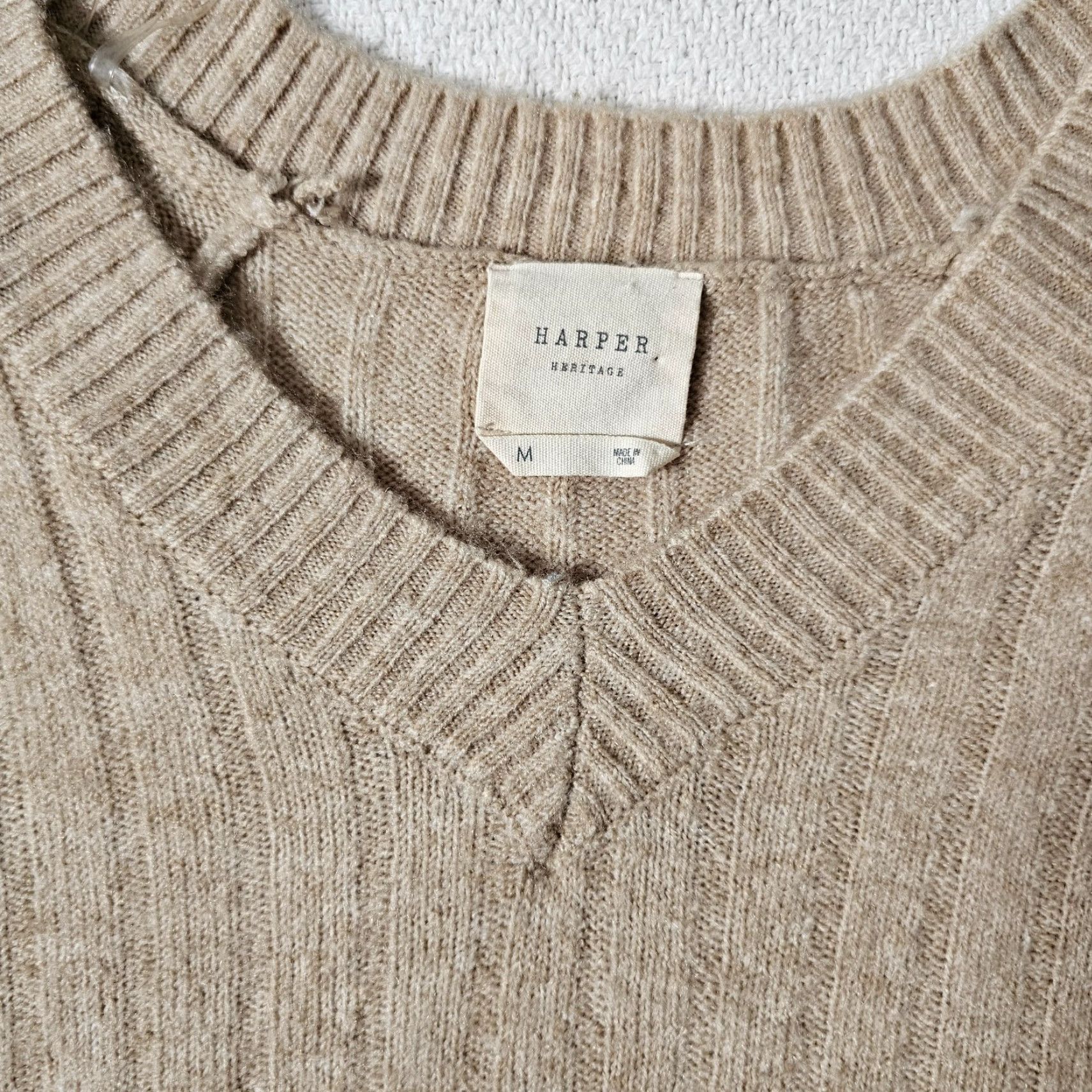 Vintage Harper Heritage Sweater Womens Size M V-Neck Cable-Knit Long Sleeve Pullover Gray Ribbed Classic Knit Size M / US 6-8 / IT 42-44 - 6 Thumbnail