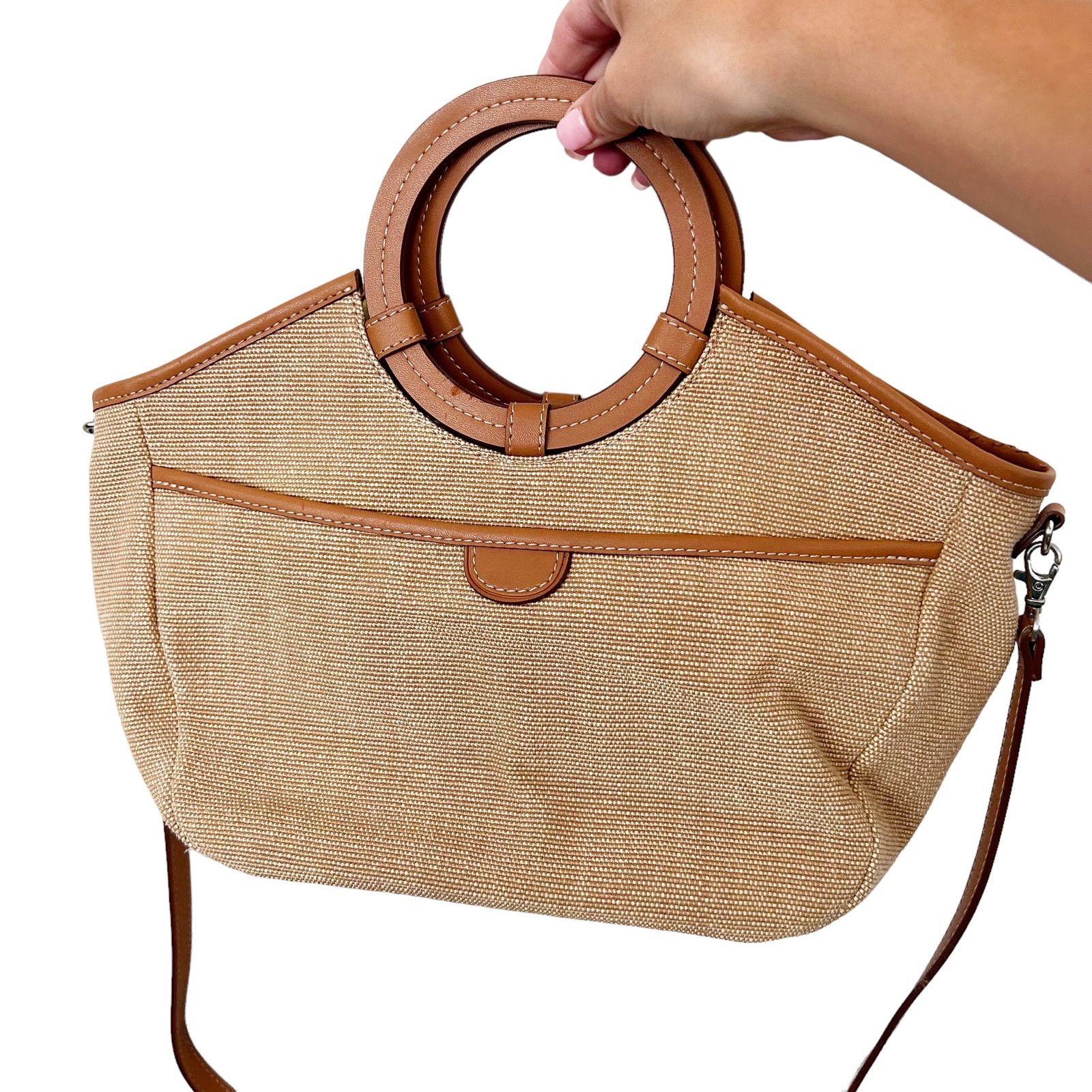 Fossil Fossil Tan Boho Straw Crossbody Bag Circle Handle Size ONE SIZE - 5 Thumbnail