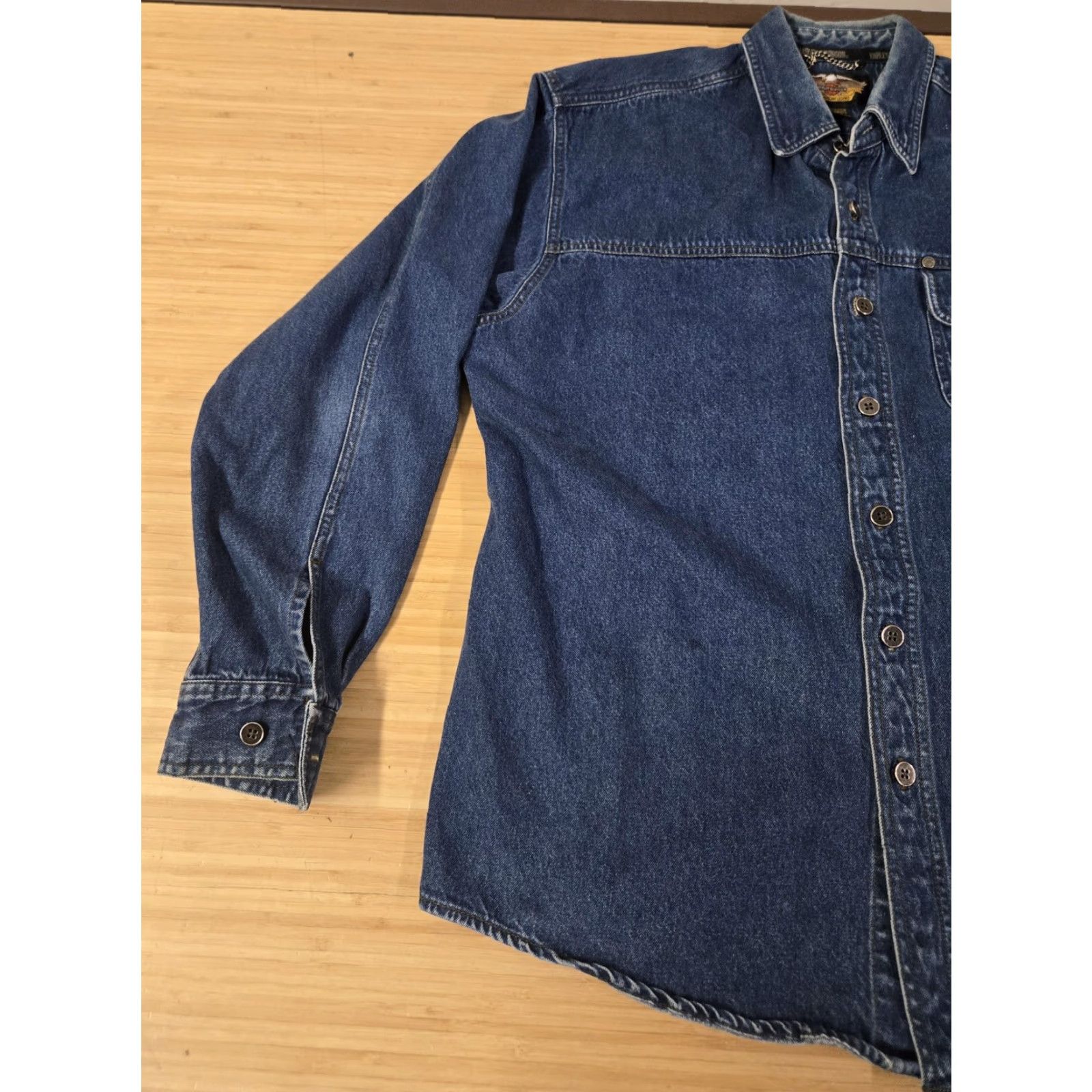 Harley Davidson VINTAGE Harley-Davidson Shirt Mens Large Blue Denim Button Up Long Sleeve Biker Casual Size US L / EU 52-54 / 3 - 4 Thumbnail