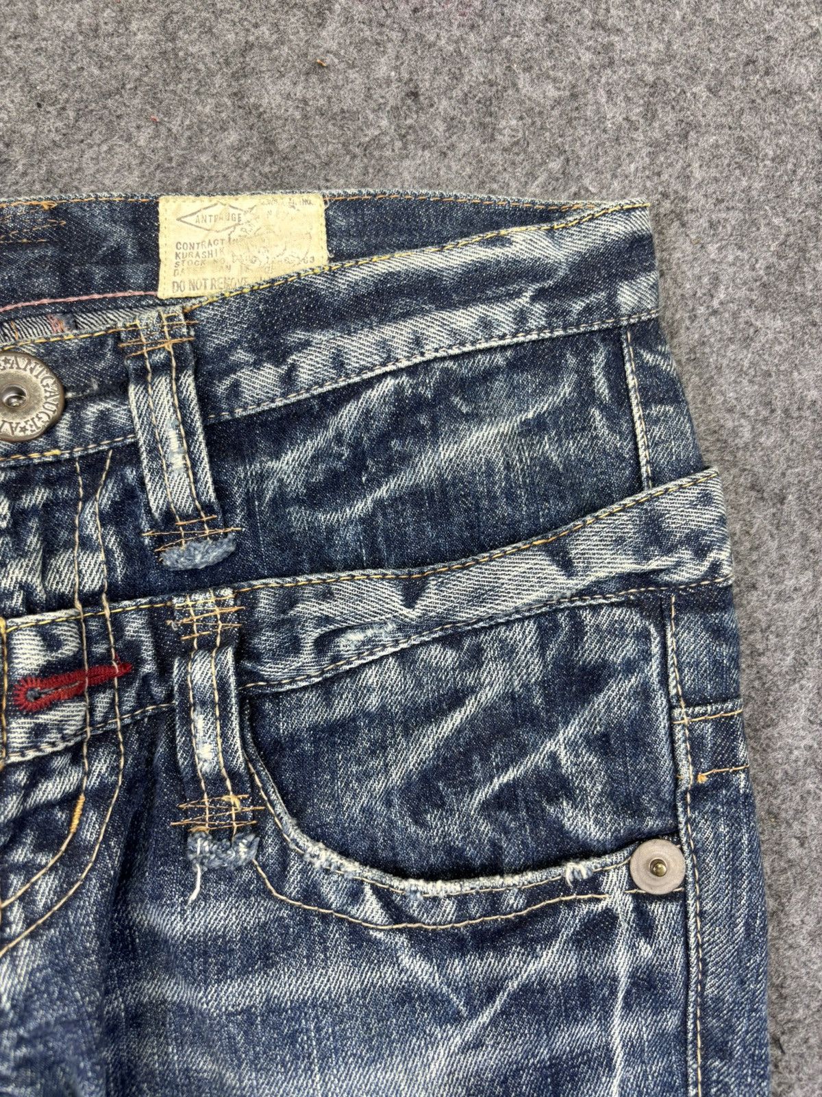 Japanese Brand 💥Double Waist💥Antgauge Rare Fades Distressed Denim F799 Size 29" - 6 Thumbnail
