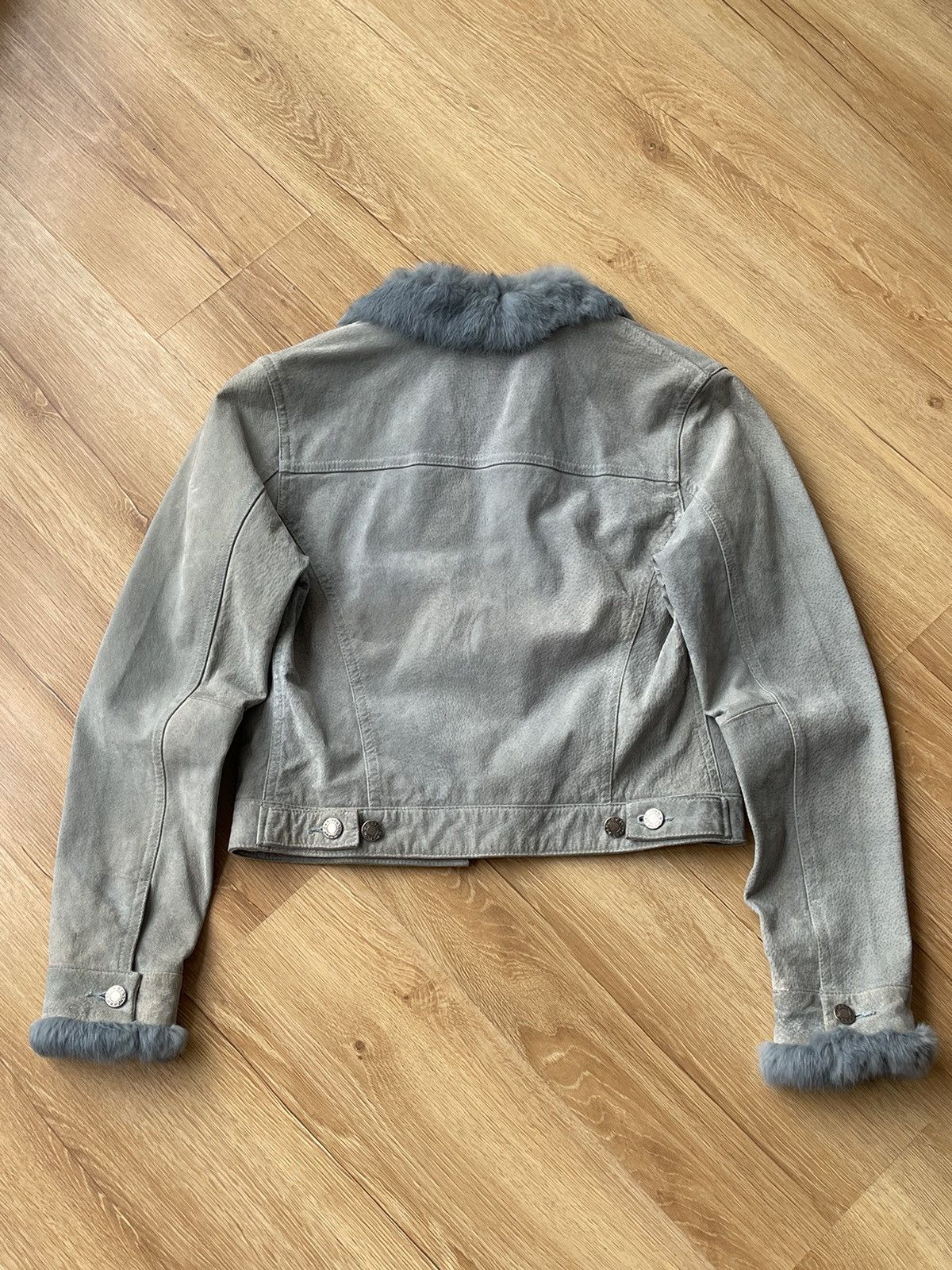 Vintage REAL RABBIT FUR Archive Baby Blue Suede Leather Jacket Y2K Size S / US 4 / IT 40 - 20 Thumbnail