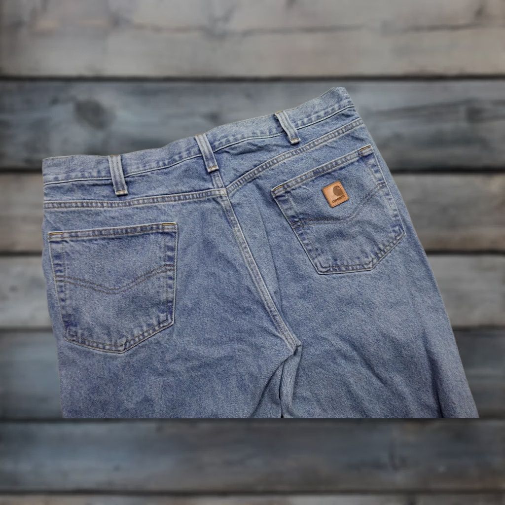 Carhartt VINTAGE Carhartt Jeans Mens 36x32 Blue Denim Straight Leg Leather Patch 5-Pocket Zip Fly Carhartt Patch B40 KVL Mens Modern Straight Jeans Size US 36 / EU 52 - 1 Thumbnail
