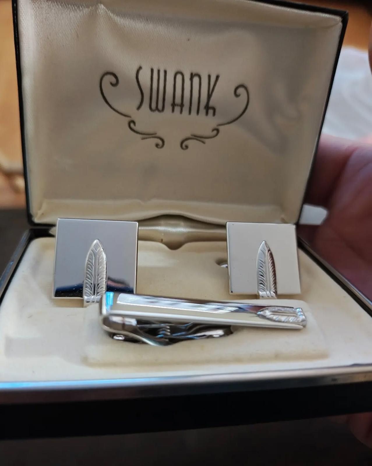 Sankuanz 1960/70’s Swank Feather Motif metal cufflinks tie bar set Size ONE SIZE - 6 Thumbnail