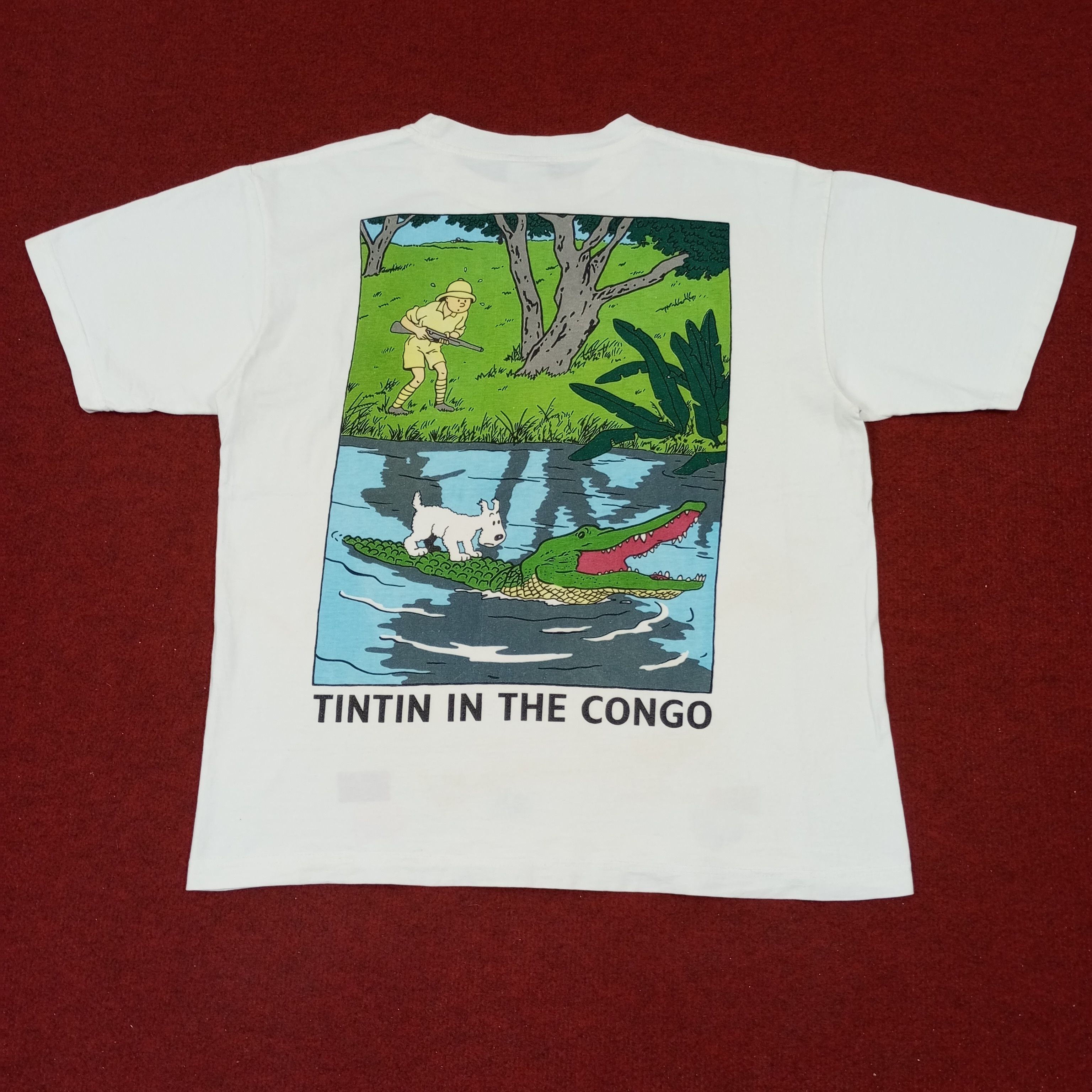Vintage Adventures Of Tintin In The Congo Cartoon Tshirt c219n44 Size US L / EU 52-54 / 3 - 1 Thumbnail