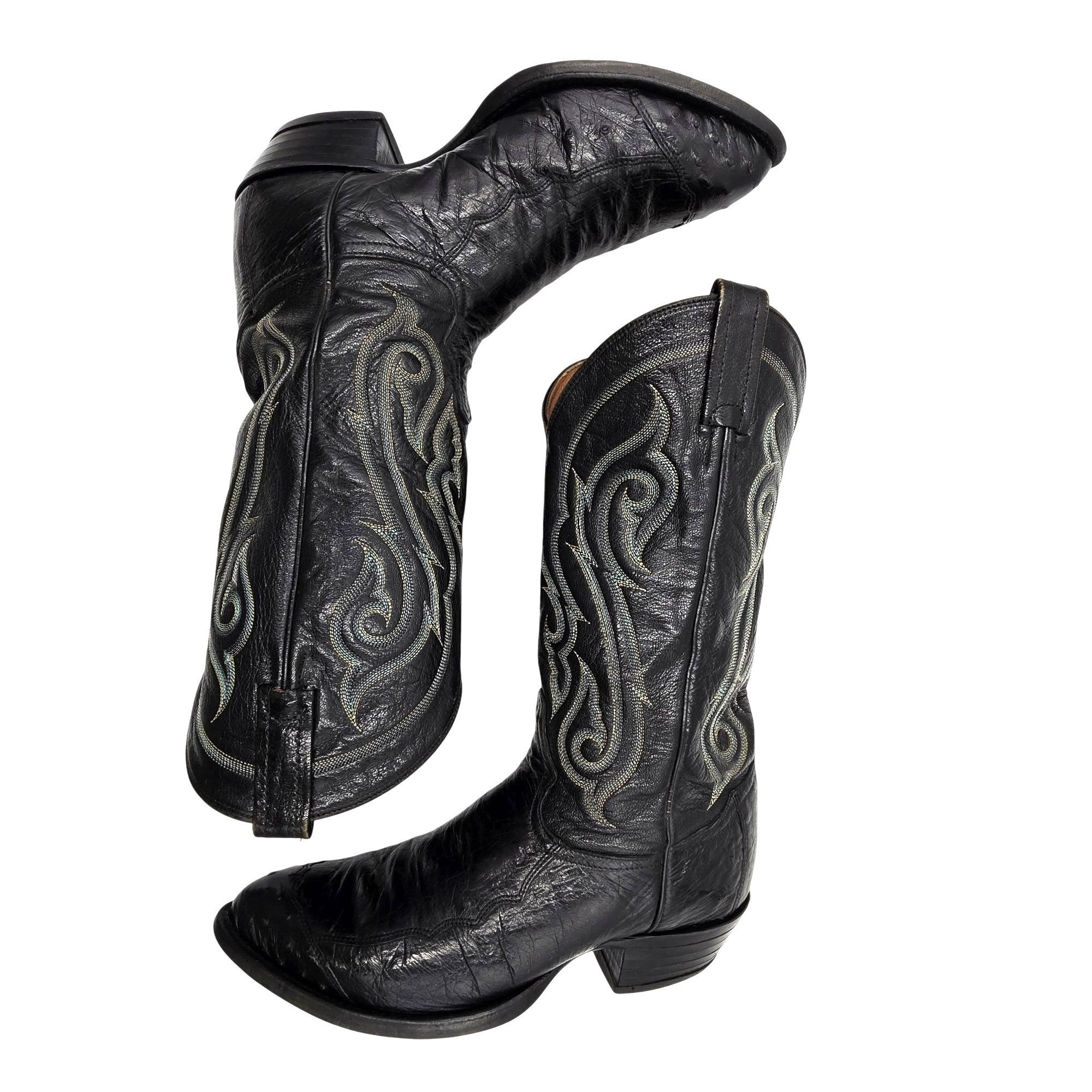 Tony Lama Vintage Tony Lama Men 9D Black Exotic Ostrich Wingtip Cowboy Size US 9 / EU 42 - 8 Thumbnail