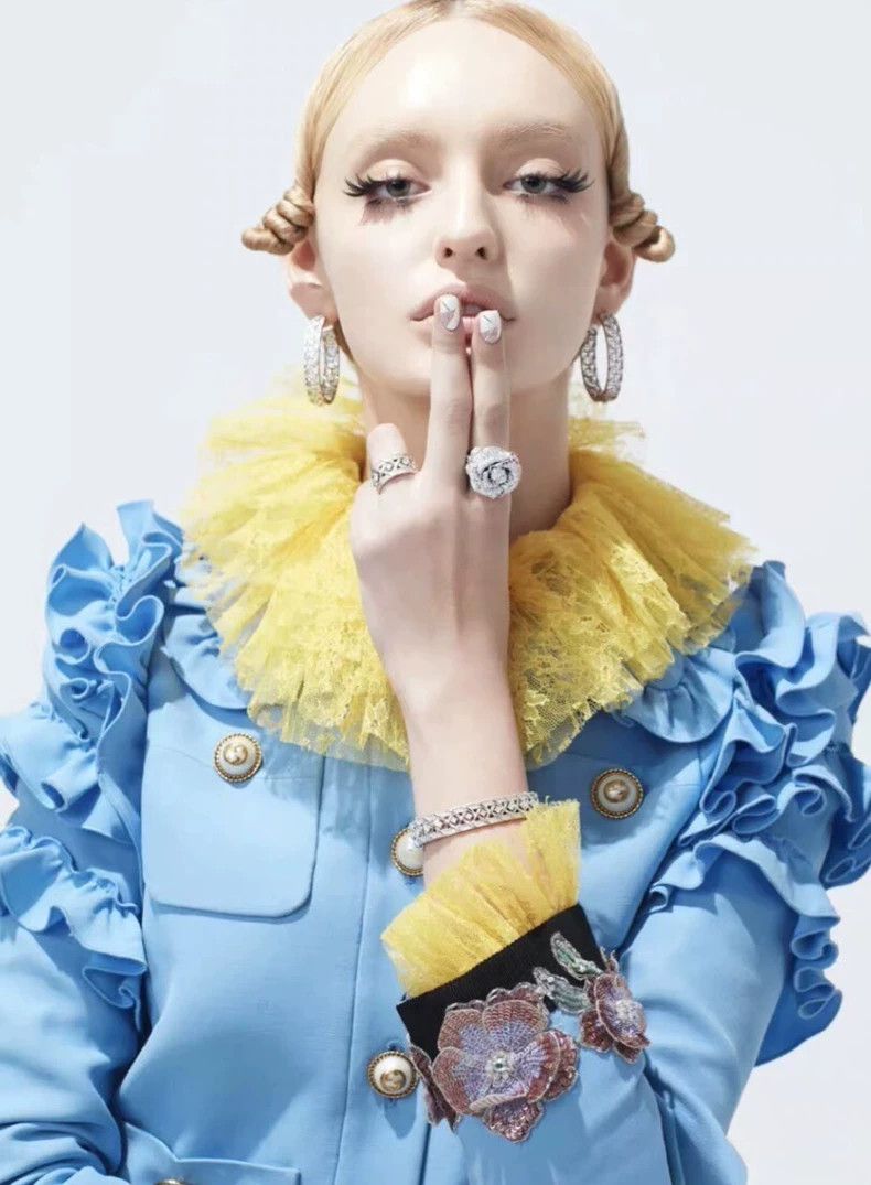 Gucci Gucci Blue lace sequin mulberry silk doll collar single-br Size S / US 4 / IT 40 - 8 Thumbnail