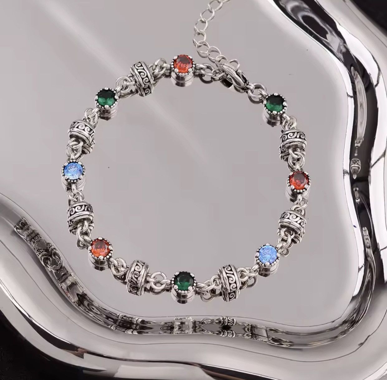 Jewelry × Sterling Silver Trendy Colorful Crystal 925 Sterling Silver Bracelet Size ONE SIZE - 5 Thumbnail