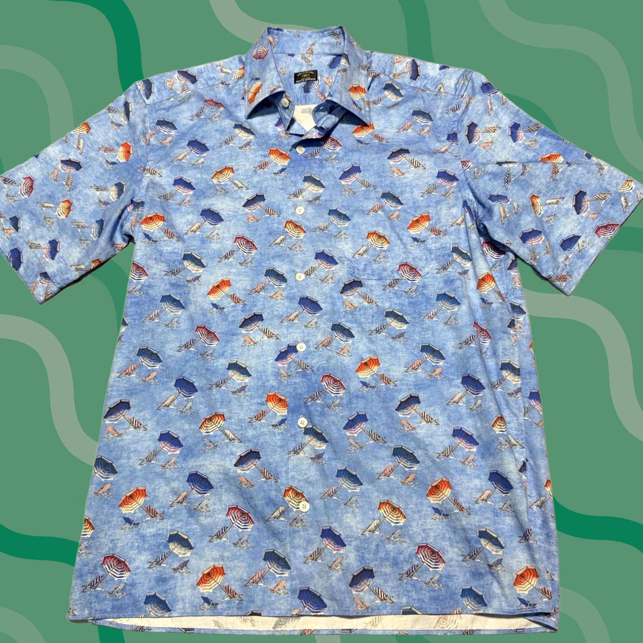 Vintage Solemare Shirt Mens M Blue Beach Umbrella All Over Print Italy Front Pockets Button-Up Collared Short Sleeve Graphic Print N/A Size US M / EU 48-50 / 2 - 1 Thumbnail