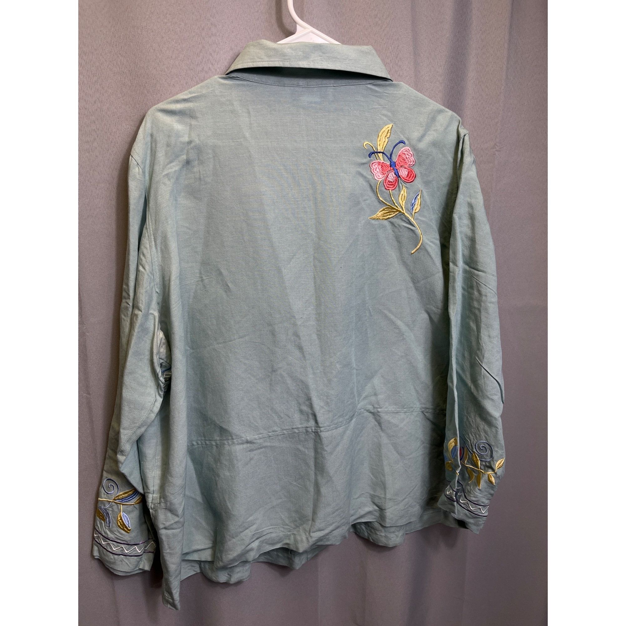 Other Susan Graver SKU 7695 Womens Green Embroidered Button Up Shi Size XL / US 12-14 / IT 48-50 - 2 Thumbnail