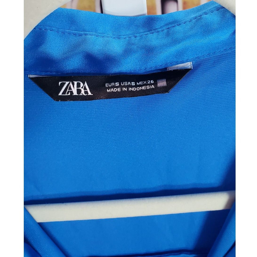 Zara Zara Blue Silky Button Up Blouse Long Sleeve Collared S Size S / US 4 / IT 40 - 4 Thumbnail
