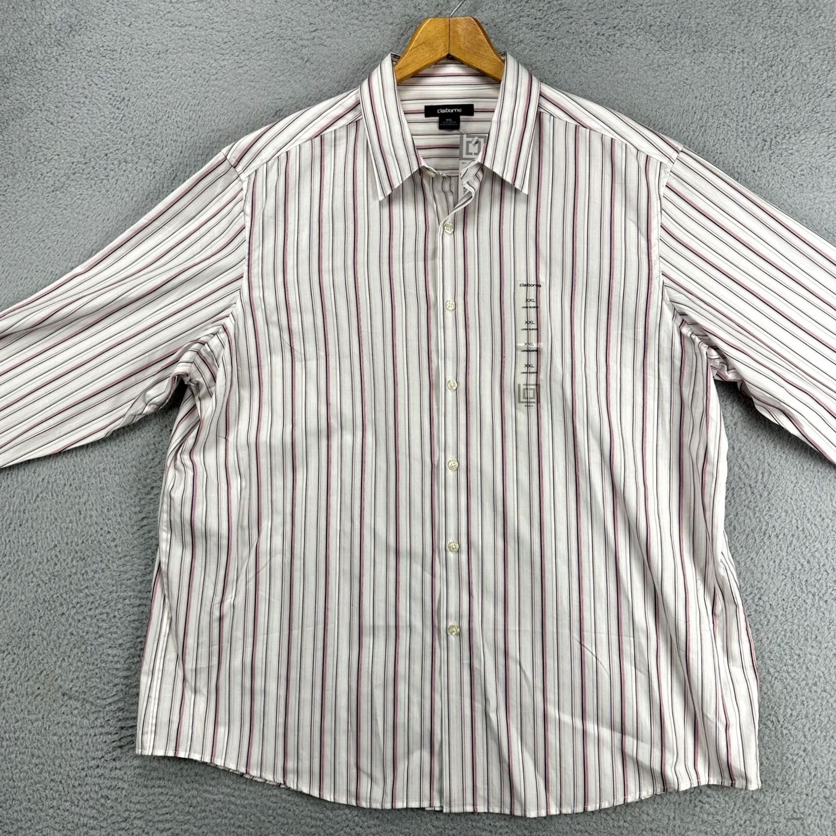 Liz Claiborne Claiborne Adult Men Button Up Shirt 2XL White Red Striped Long Sleeve Casual NEW Size US XXL / EU 58 / 5 - 3 Thumbnail