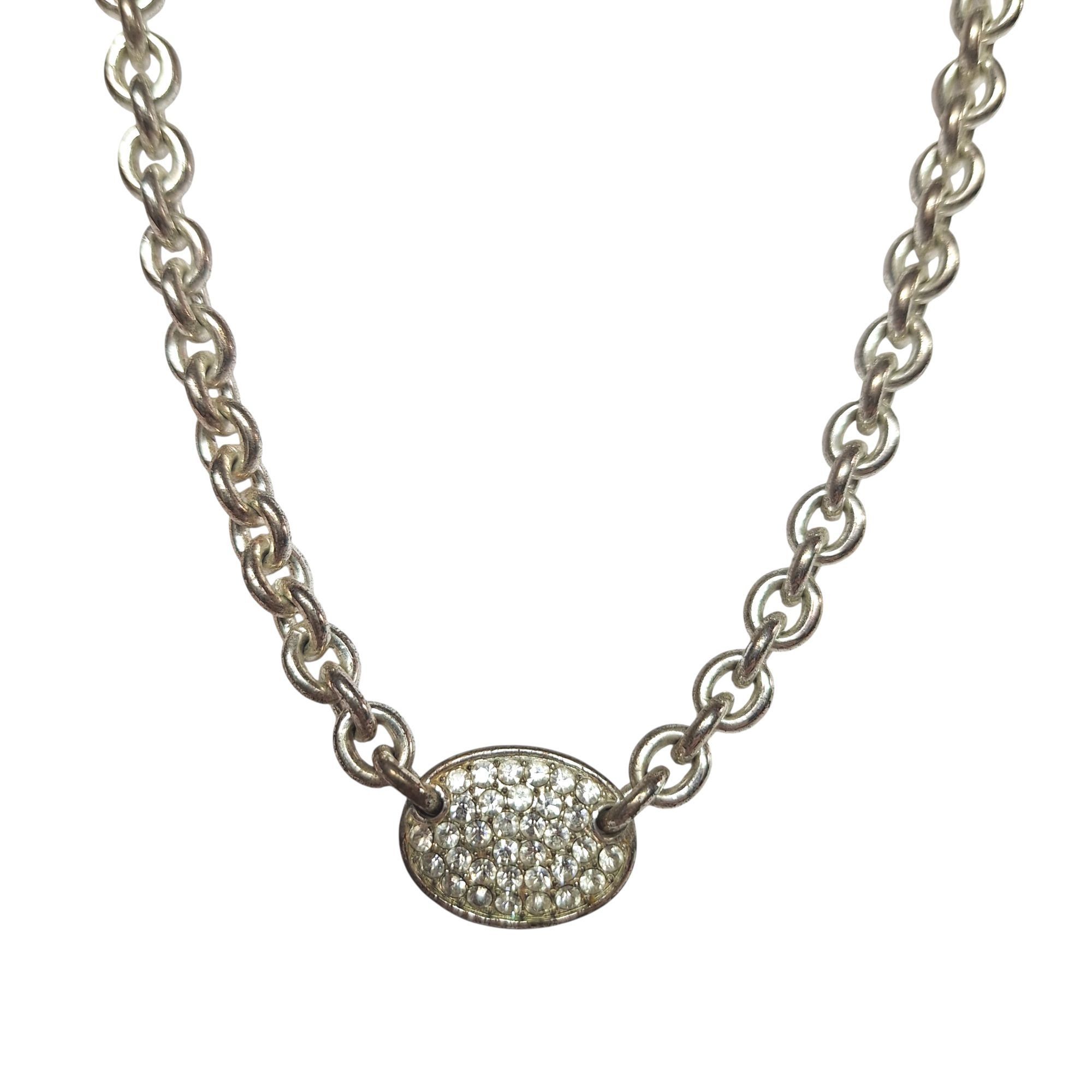 Anne Klein Anne Klein AK Signed Silver Tone Pave Rhinestone Oval Pendan Size ONE SIZE - 1 Thumbnail