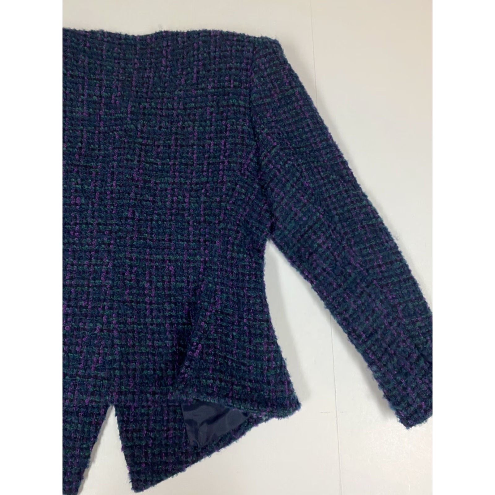 Vintage EN Avance Blazer Jacket Women 9 Blue Four-Button Casual Formal Wool Polyester Striped Notch Lapel Lightweight Mid-Length Modern Tuxedo Fall Winter Size M / US 6-8 / IT 42-44 - 7 Thumbnail