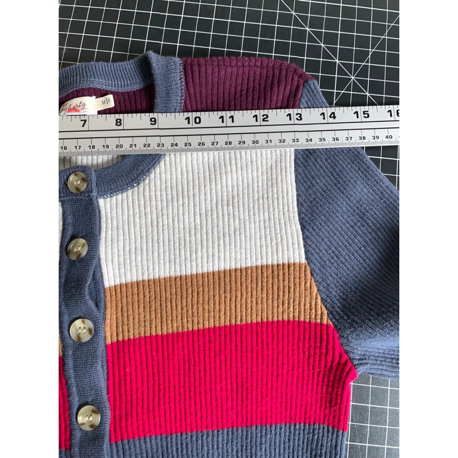 Faherty Faherty Mikki Henley Sweater Women's Medium Gray Red Striped Cotton Cashmere Size M / US 6-8 / IT 42-44 - 7 Thumbnail
