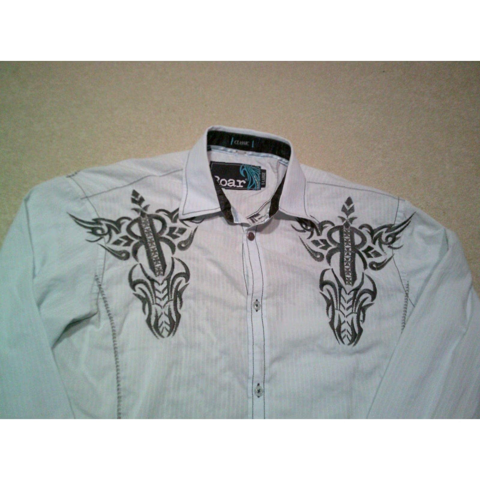 Roar Roar Button Up Shirt Mens XL Blue Double Sided Embroidered Classic Shirt Size US XXL / EU 58 / 5 - 3 Thumbnail