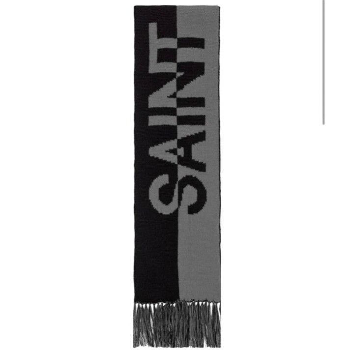 image of Saint Laurent Paris Saint Laurent Signature Printed Logo Wool Scarf, Men's