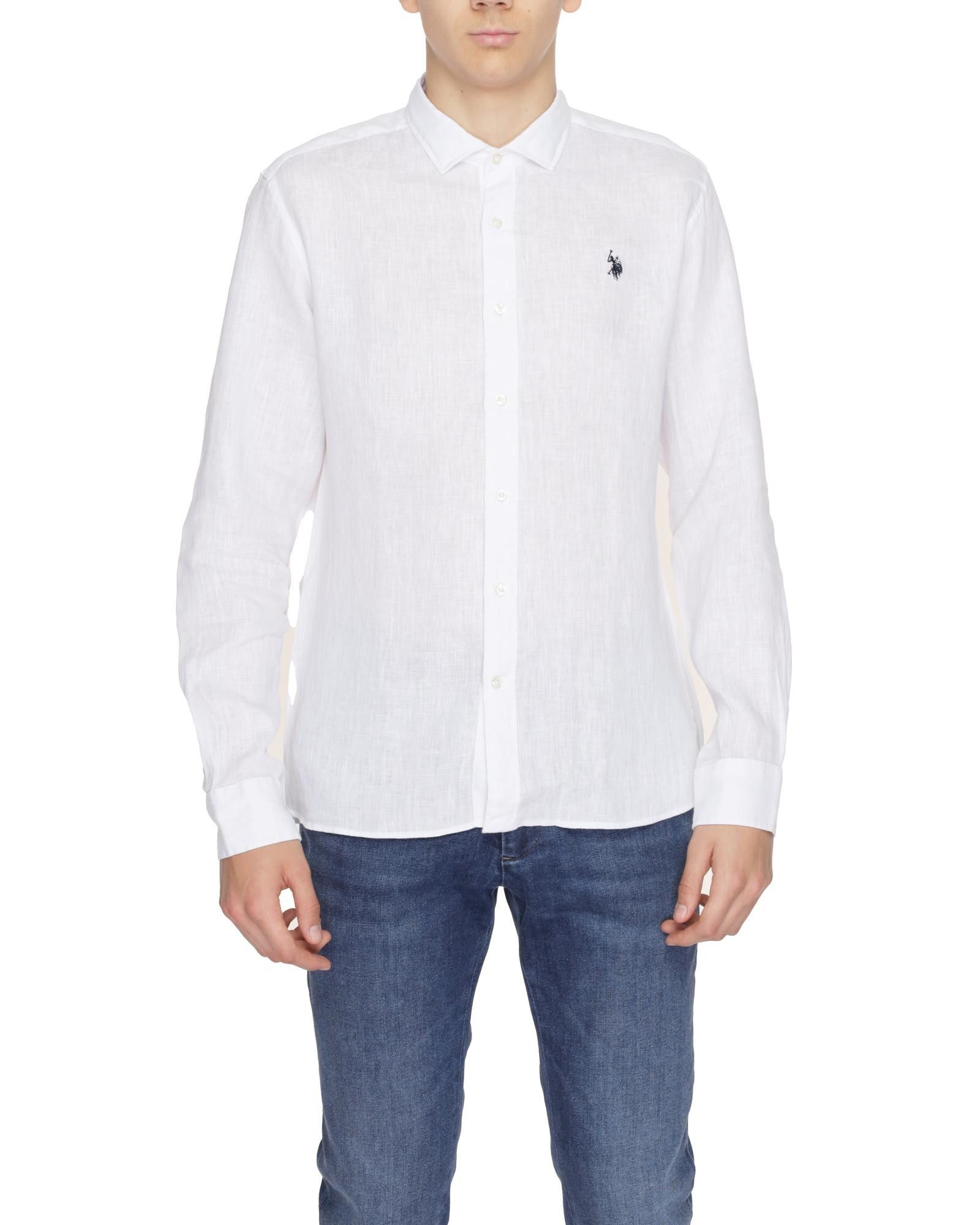 Image of U S Polo Assn Plain Linen Shirt With Buttons And Long Sleeves in White, Men's (Size XL)