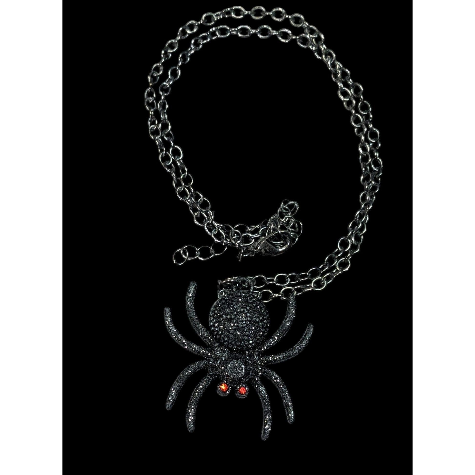 Other Gothic Halloween Black Glitter Spider Necklace Size ONE SIZE - 2 Thumbnail
