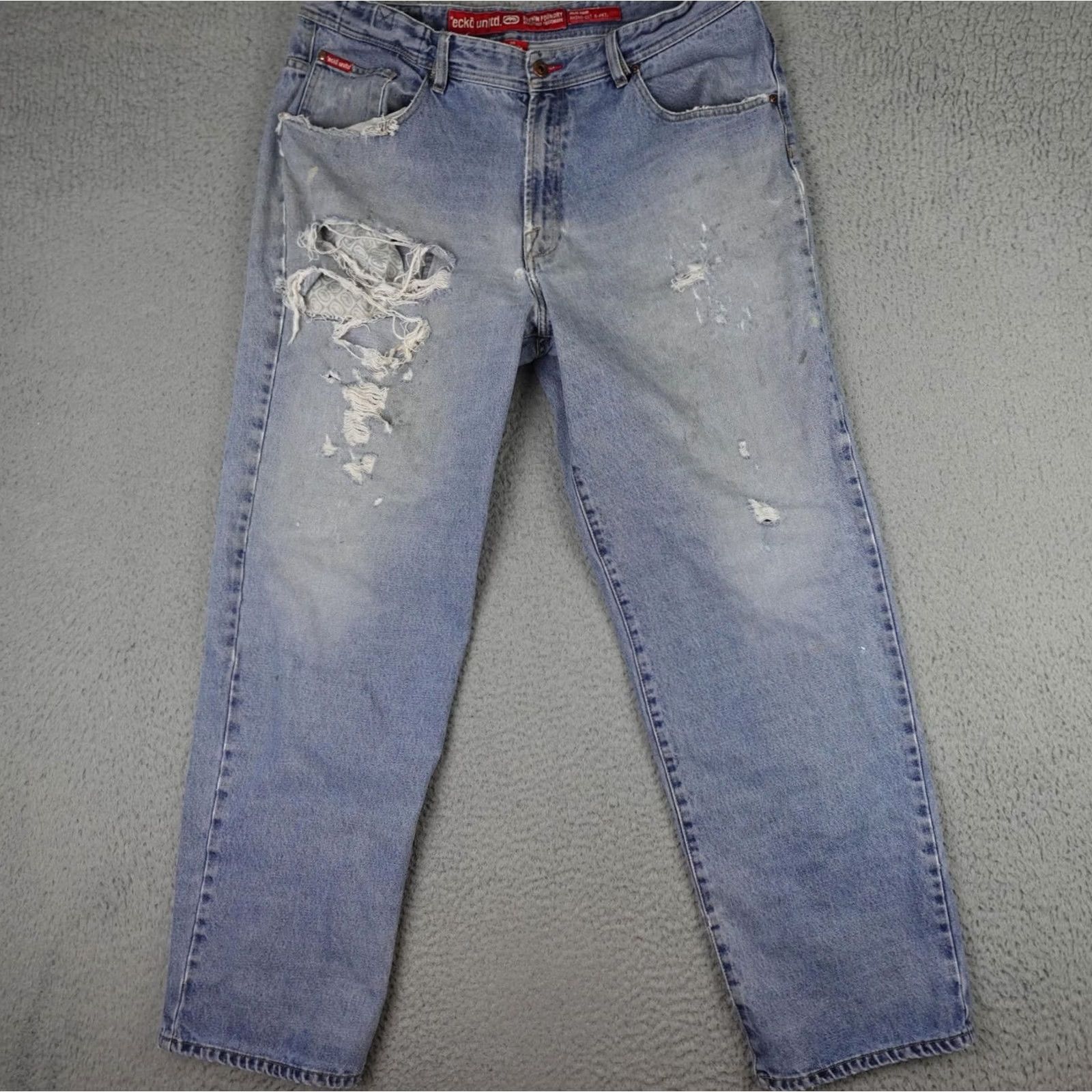 Ecko Unltd. Ecko Unltd. Jeans Mens 38 Blue Rhino-Cut Distressed Thrashed 5-Pocket Denim Y2K Vintage Hip Hop Logo 90s Jeans Mens Size US 38 / EU 54 - 2 Thumbnail