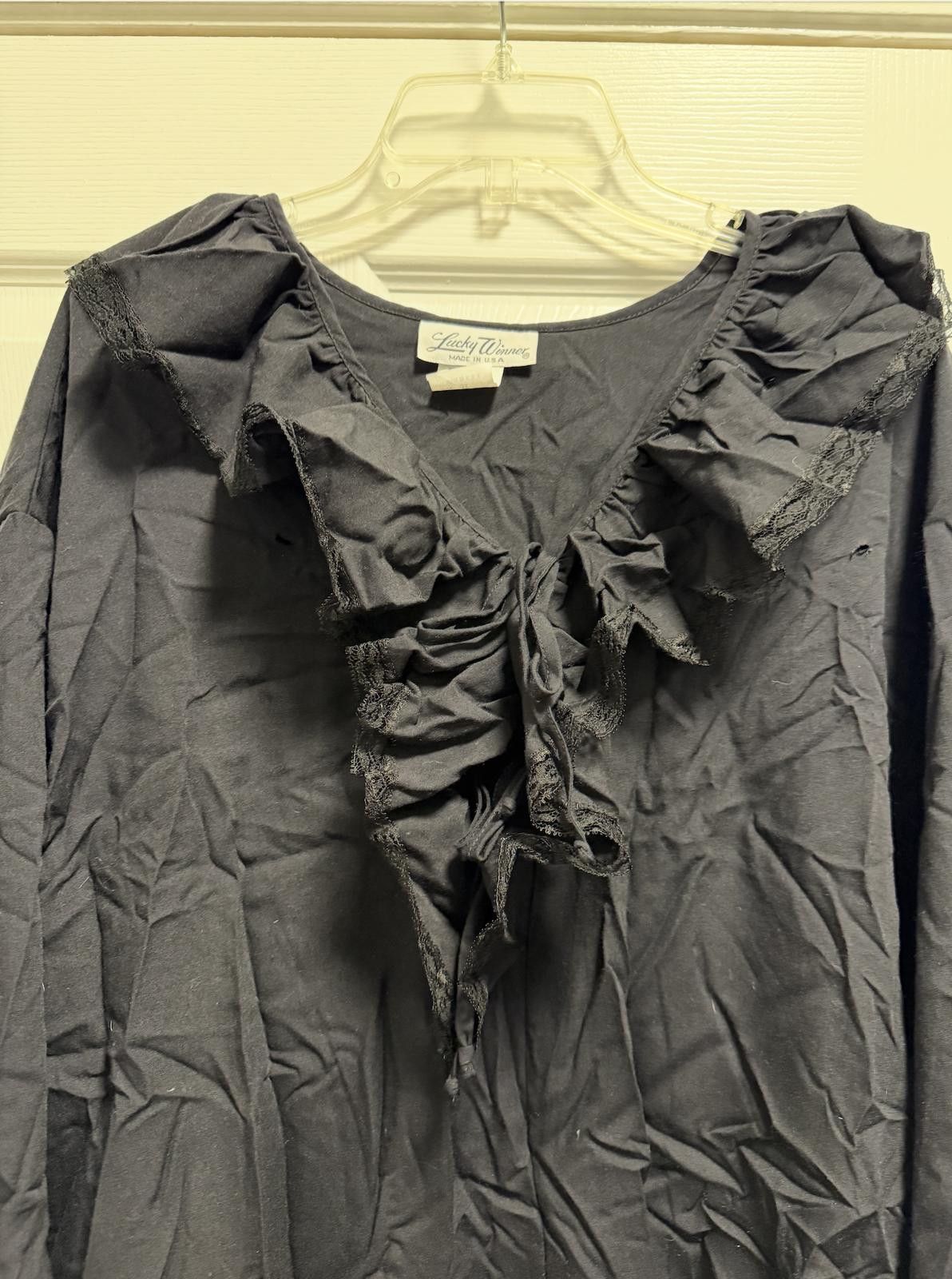 Designer Lucky Winner USA Black Ruffle Blouse Lace 3X Goth Top Size M / US 6-8 / IT 42-44 - 5 Thumbnail