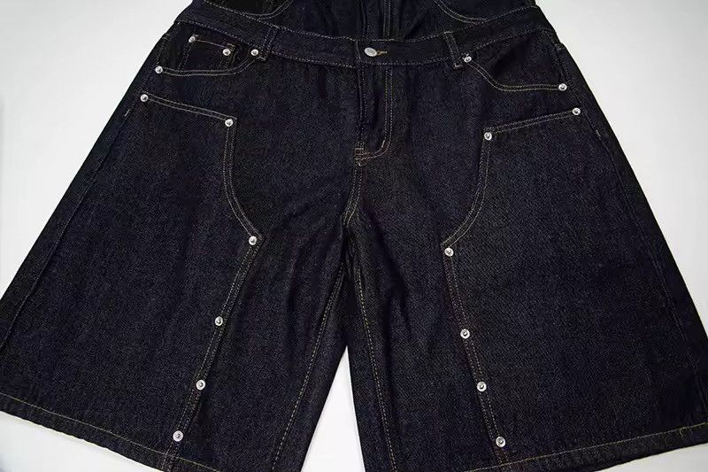 Jean Streetwear Rivets Double Waisted Denim Shorts Jorts Size US 31 - 3 Thumbnail