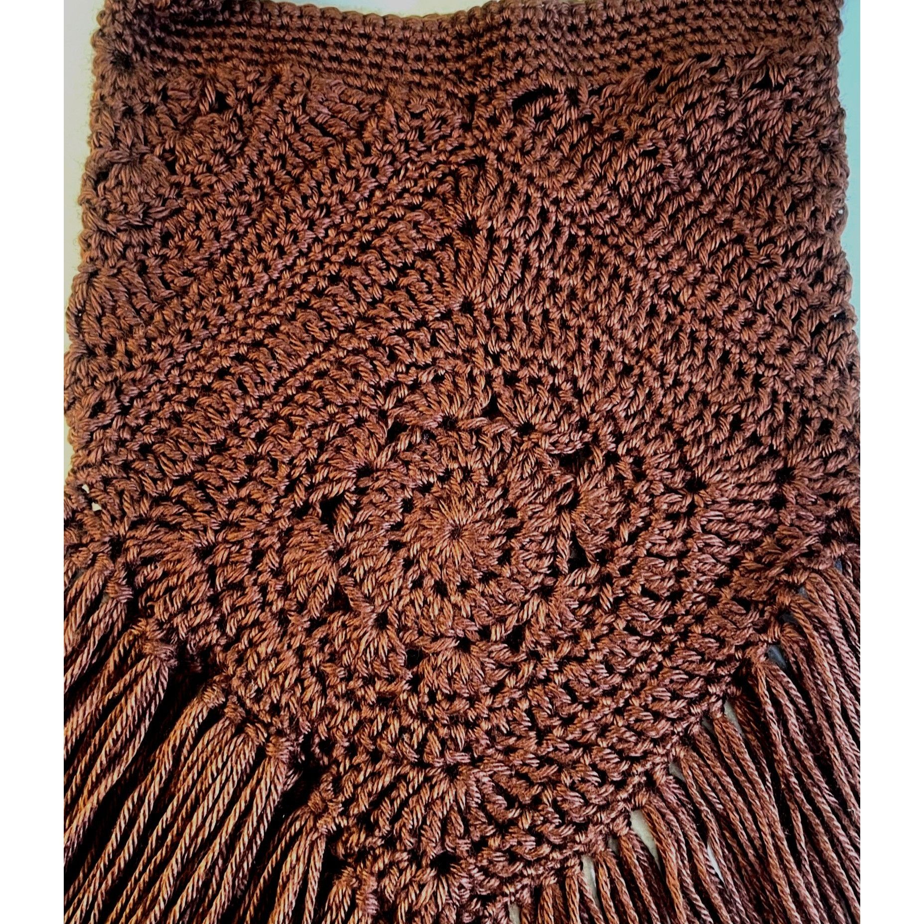 Handmade Hippie Purse Crochet Fringed Retro Boho Style Dark Brown Han Size ONE SIZE - 4 Thumbnail