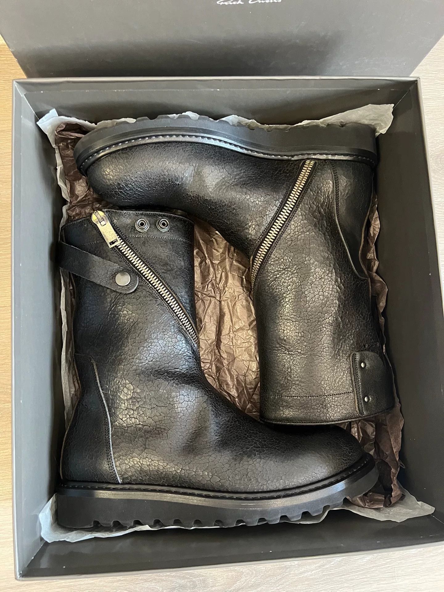 Rick Owens Black Leather Combat Boots