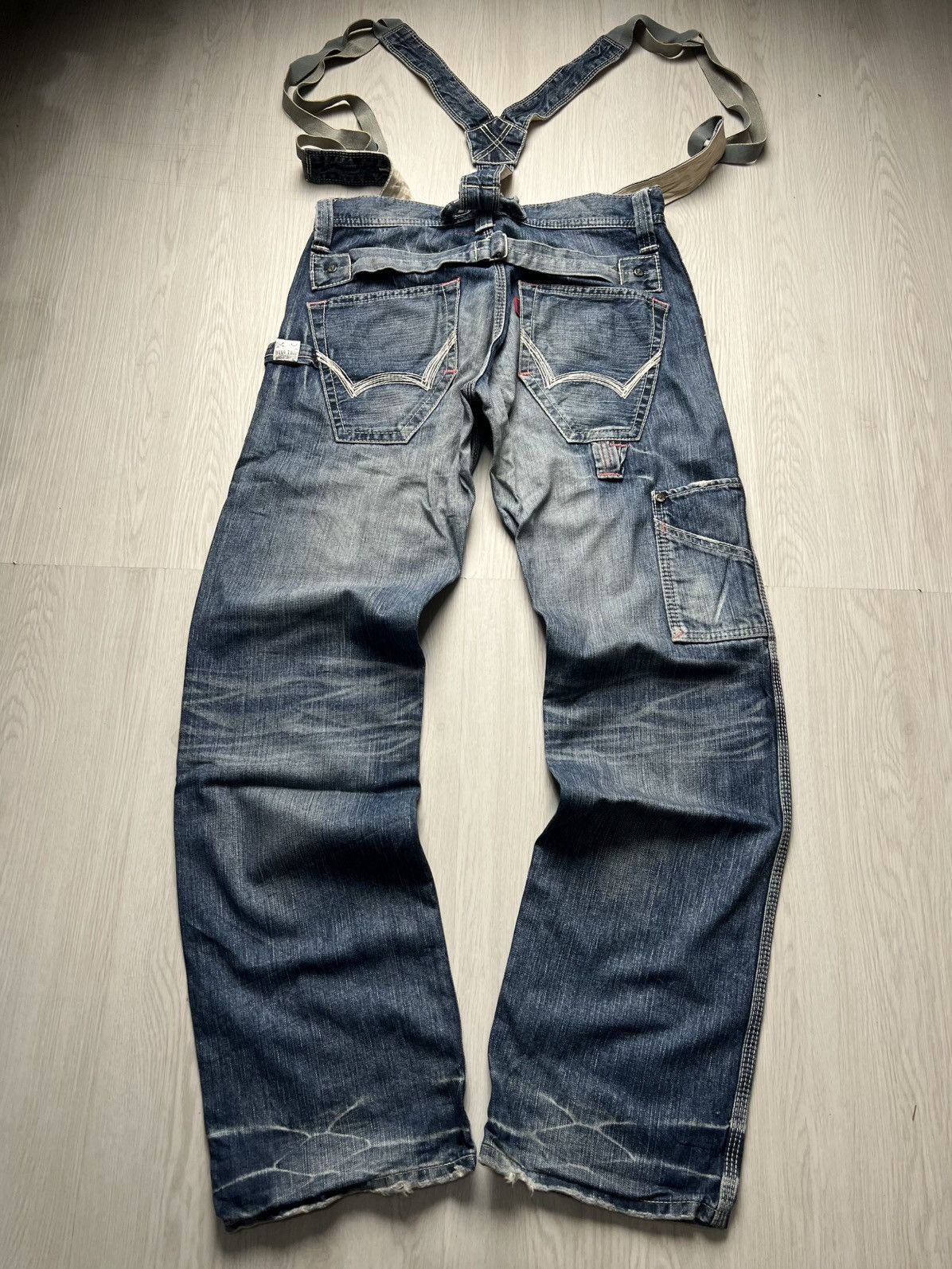 If Six Was Nine Edwin Suspender Distressed Flared Jeans Size US 30 / EU 46 - 2 Thumbnail