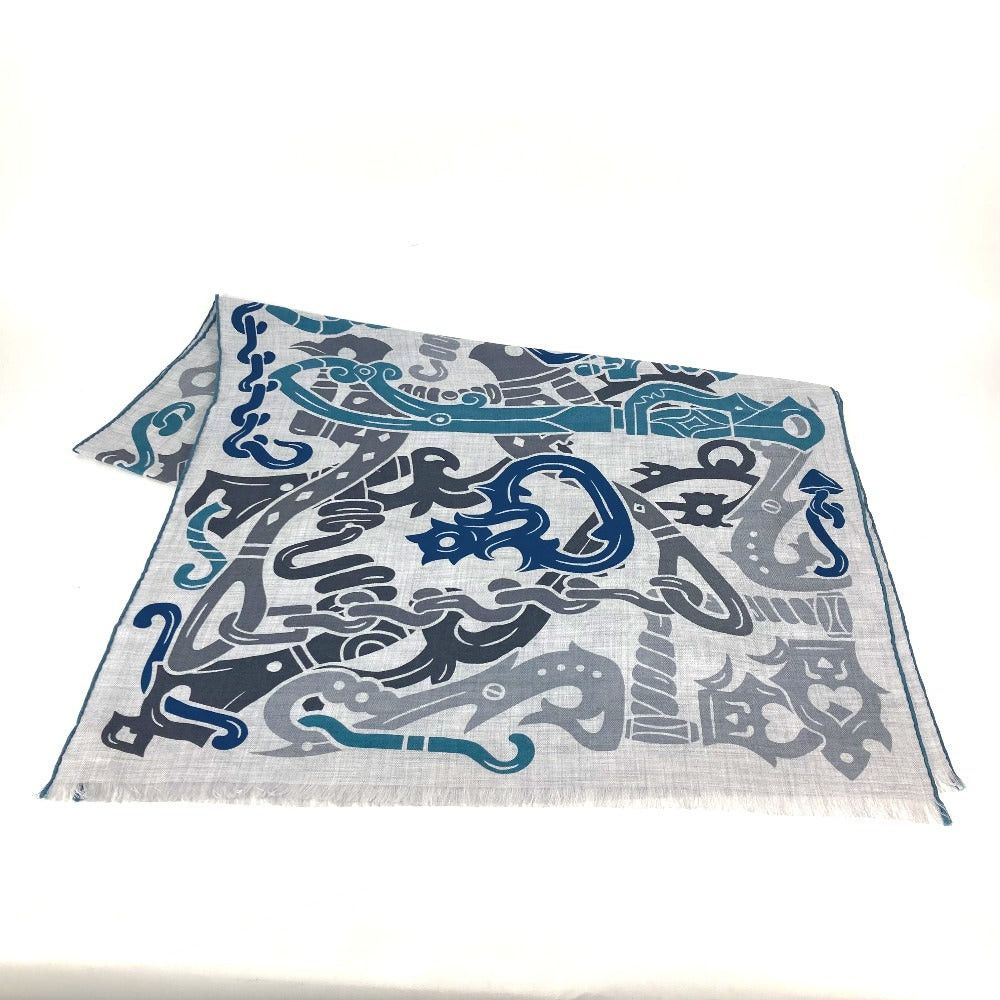 Hermes Hermes H693863T 03 Fringe Shawl Stall Rectangle Harness Garden Of Harnesse Scarf Cashmere Men Gris Cine. Yellow Green Blue Size ONE SIZE - 1 Thumbnail