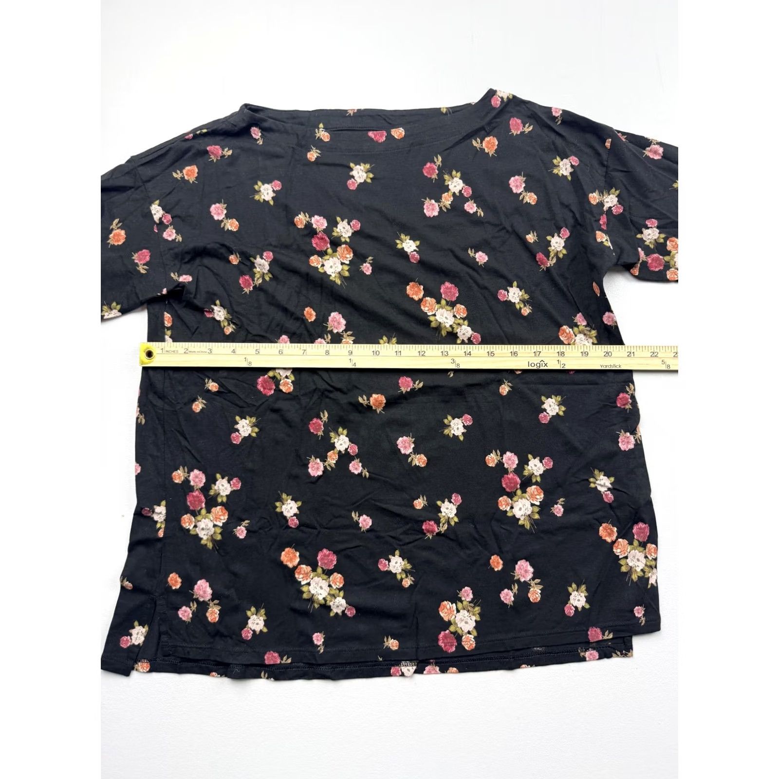 J. Jill J. Jill Womens M Black Boat Neck Long Sleeve Floral Supima Tee Top Size M / US 6-8 / IT 42-44 - 5 Thumbnail