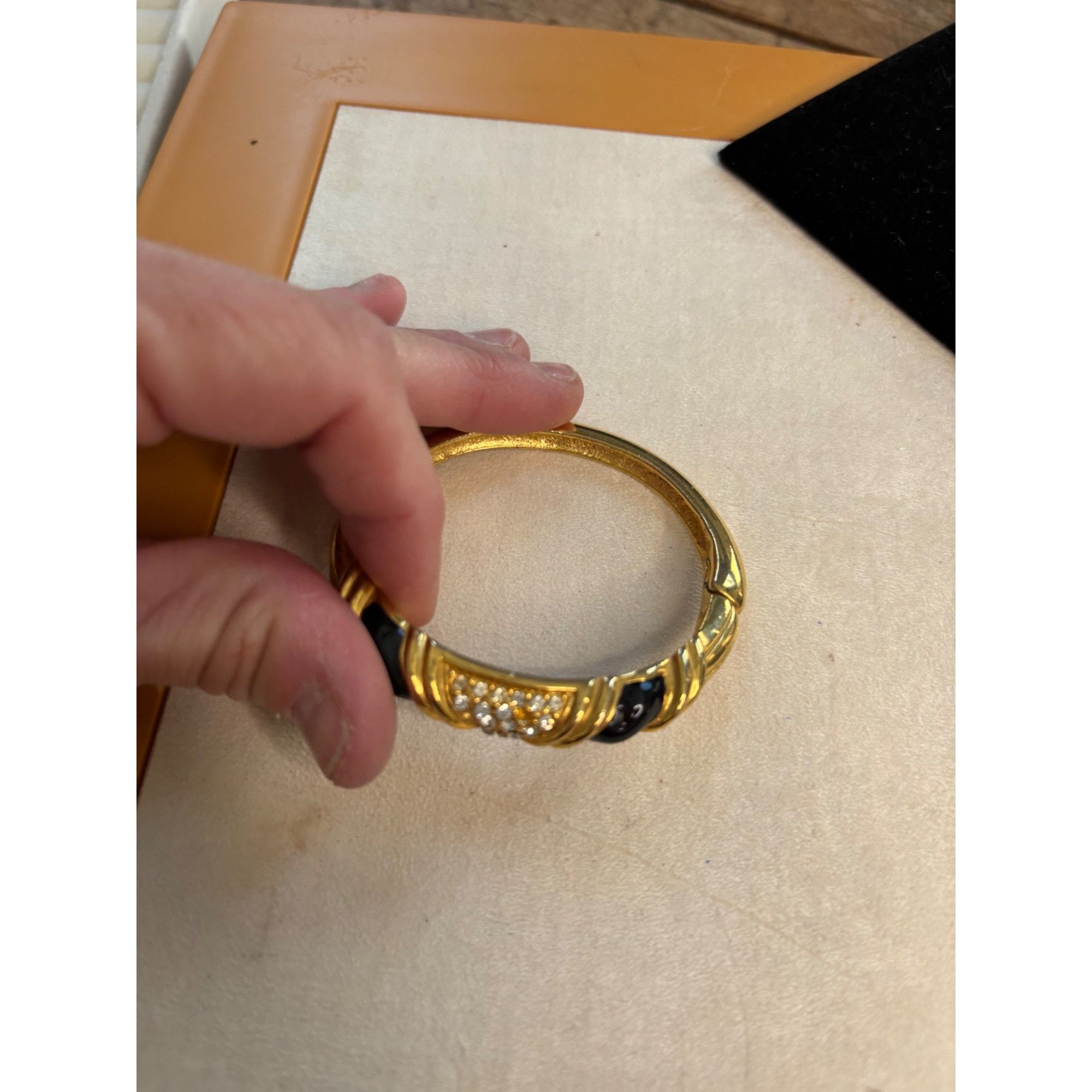 Other Gold-Tone Hinged Bangle Bracelet With Black Enamel & Rhinest Size ONE SIZE - 5 Thumbnail