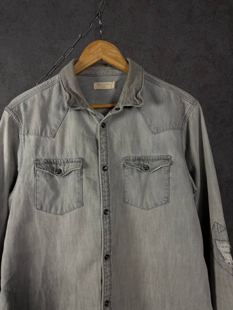 Allsaints Allsaints designer distressed denim shirt Size US L / EU 52-54 / 3 - 3 Thumbnail