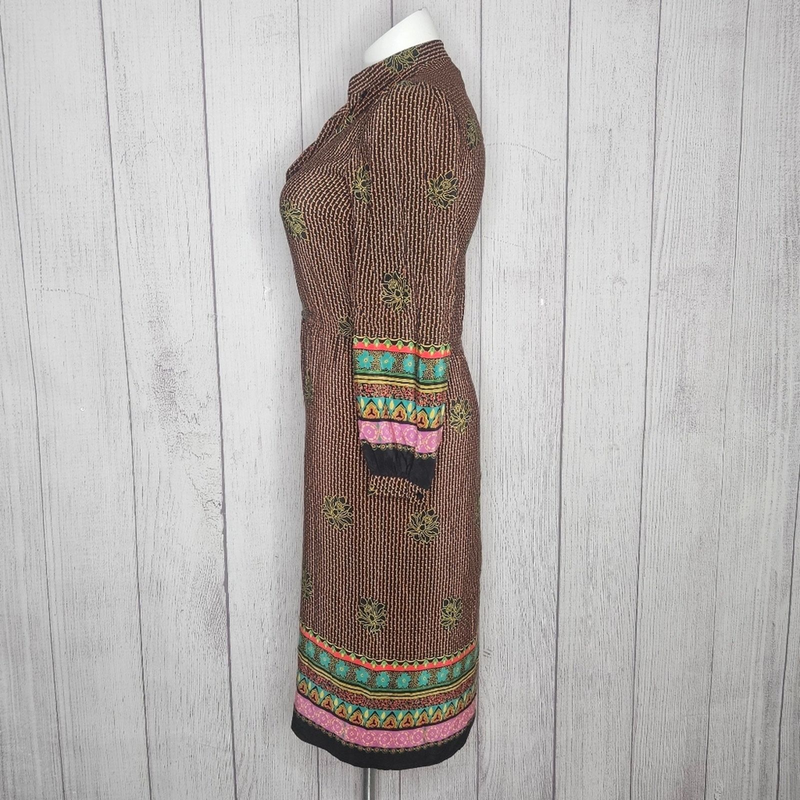 Vintage Vintage 80s Raul Blanco Silk Boho Long Sleeve Midi Dress Size L / US 10 / IT 46 - 2 Thumbnail