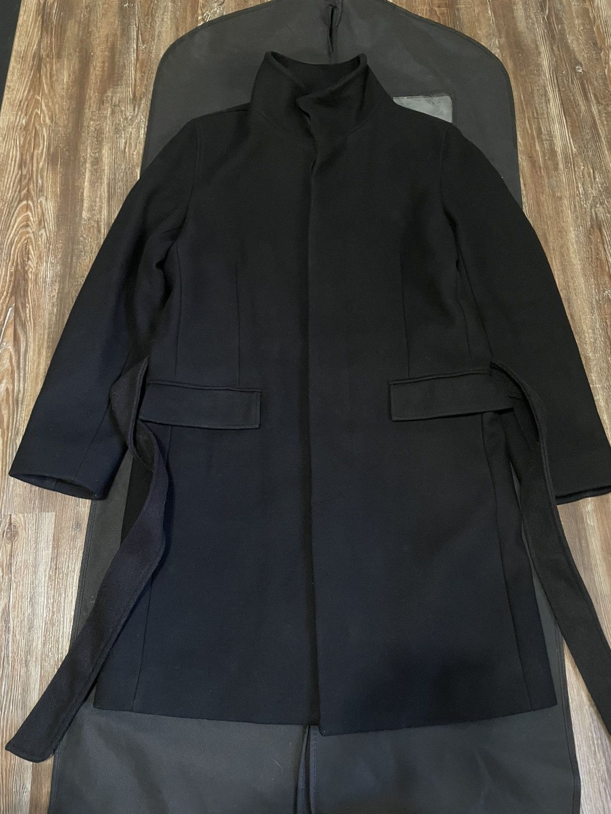 Theory Belvin Custom Belted Coat Black Wool Blend Single Breasted Size US M / EU 48-50 / 2 - 2 Thumbnail