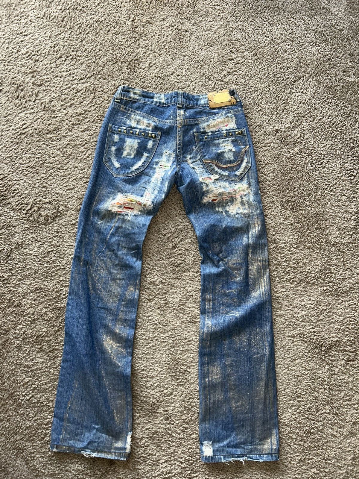 Dolce & Gabbana Super Unique Gold Glitter D&G Jeans with Distress Detail Size 29" - 2 Thumbnail