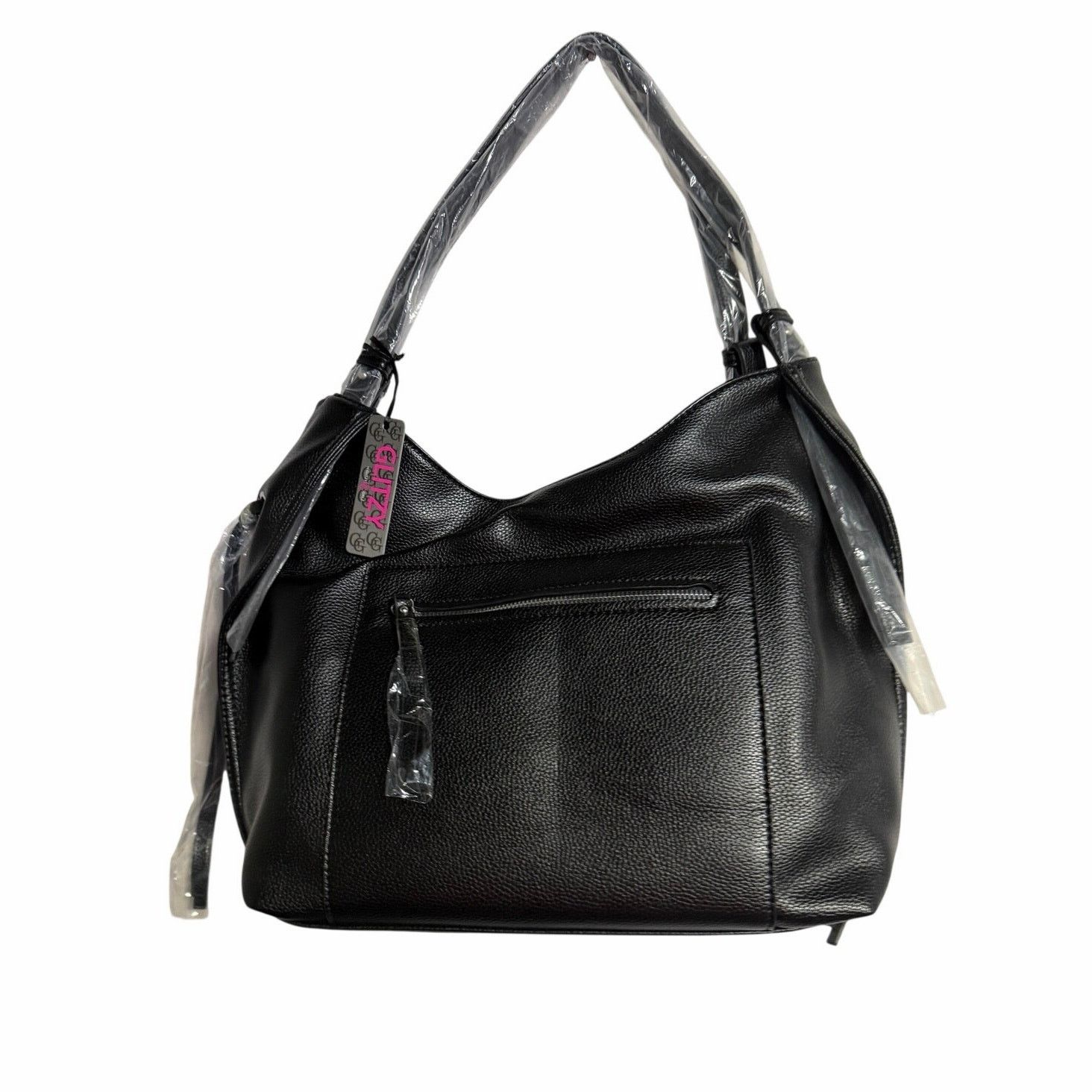 Unowned Glitzy Large Black Faux Leather Hobo Shoulder Bag Slouchy Size ONE SIZE - 1 Thumbnail