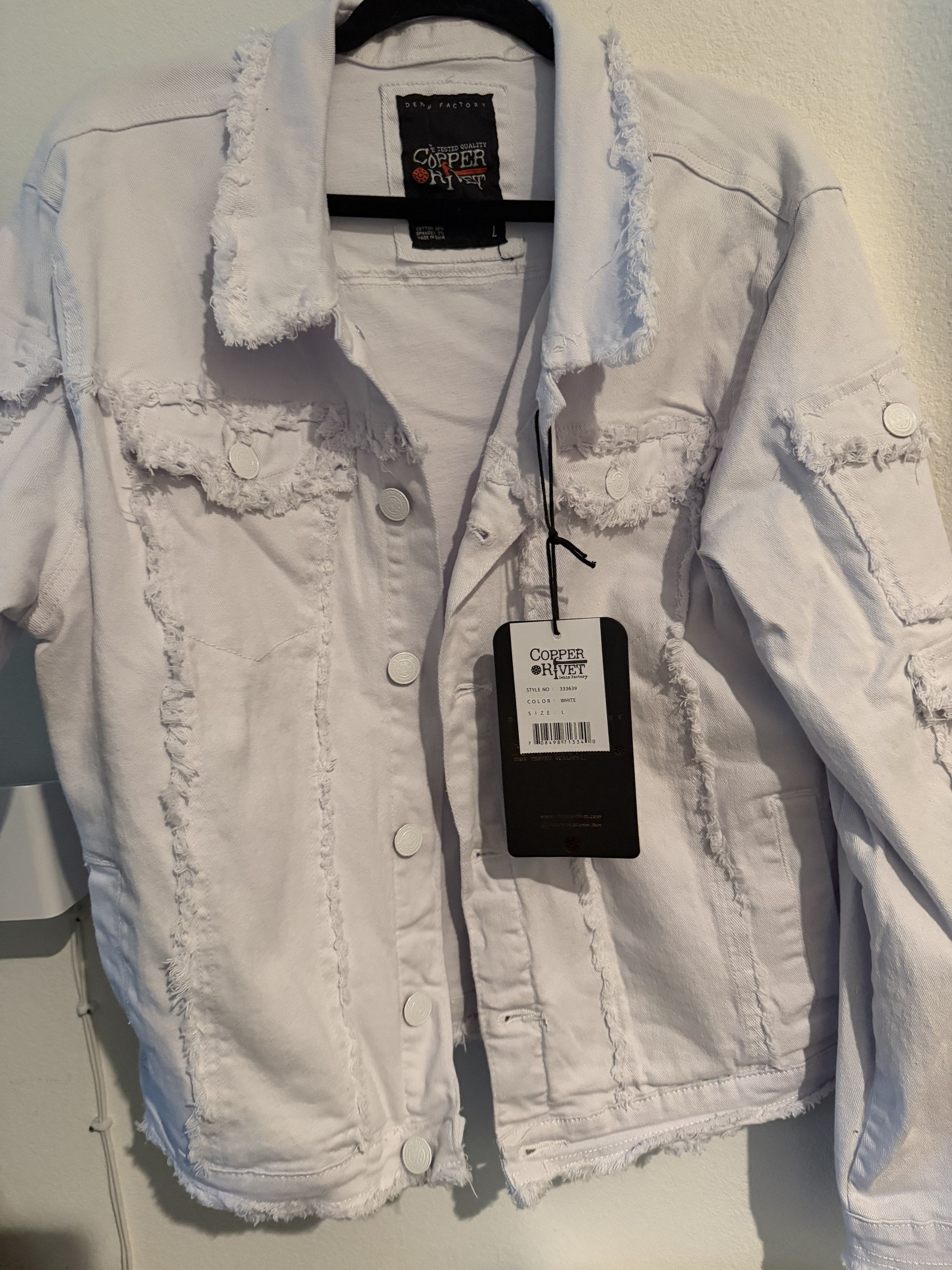 Other Copper Rivet White Distressed Denim Jacket Size US L / EU 52-54 / 3 - 2 Thumbnail