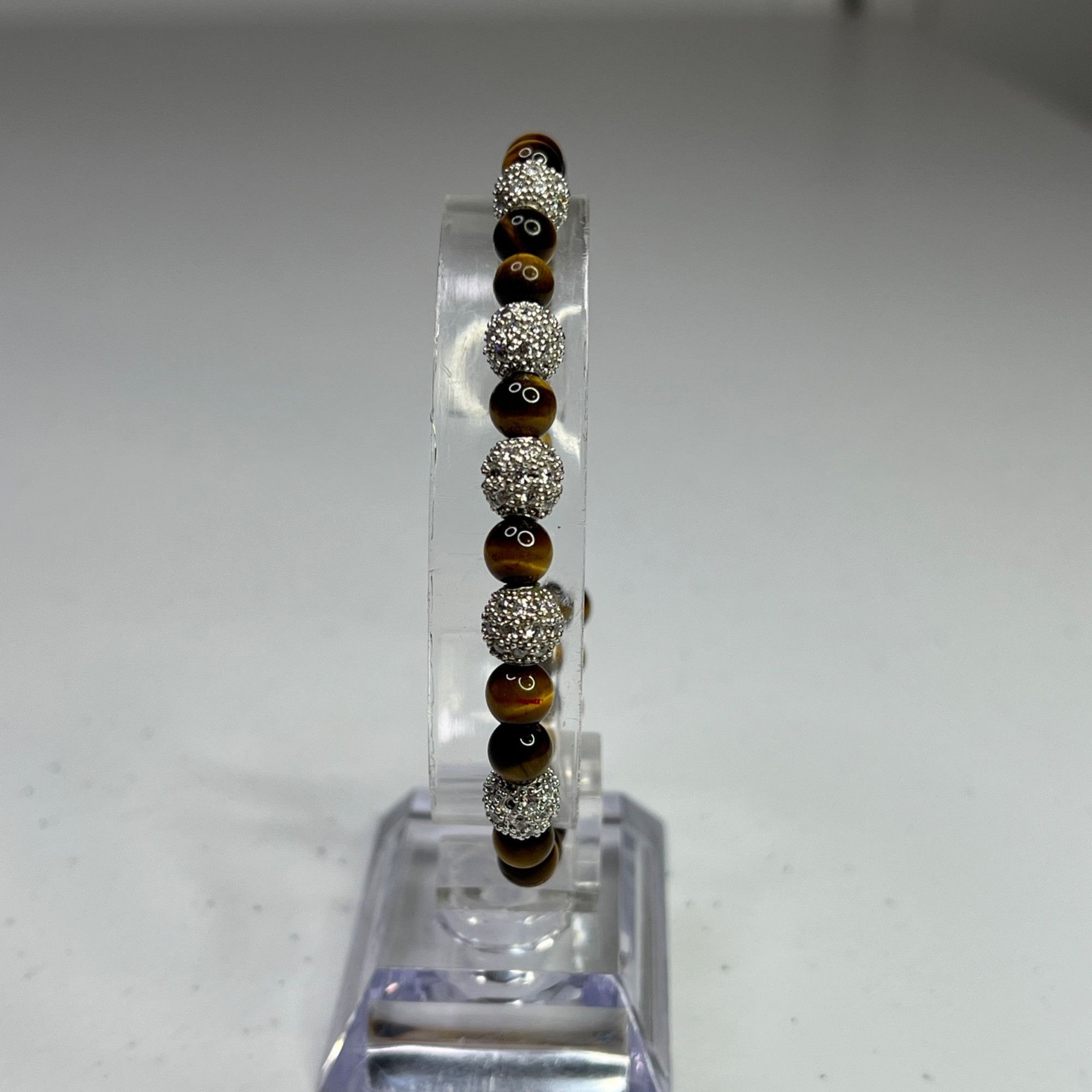 Designer Tigers Eye & Rhinestone Beaded Stretch Bracelet Size ONE SIZE - 3 Thumbnail