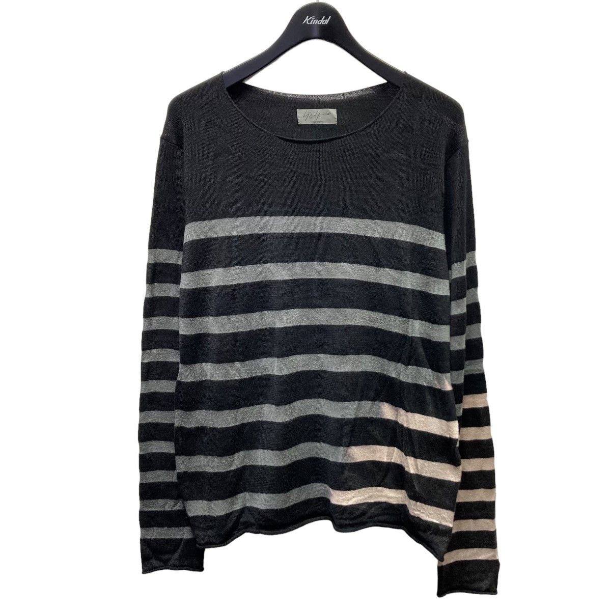 image of Yohji Yamamoto Pour Homme Border Silk Knit Sweater in Black Gray, Men's (Size Large)