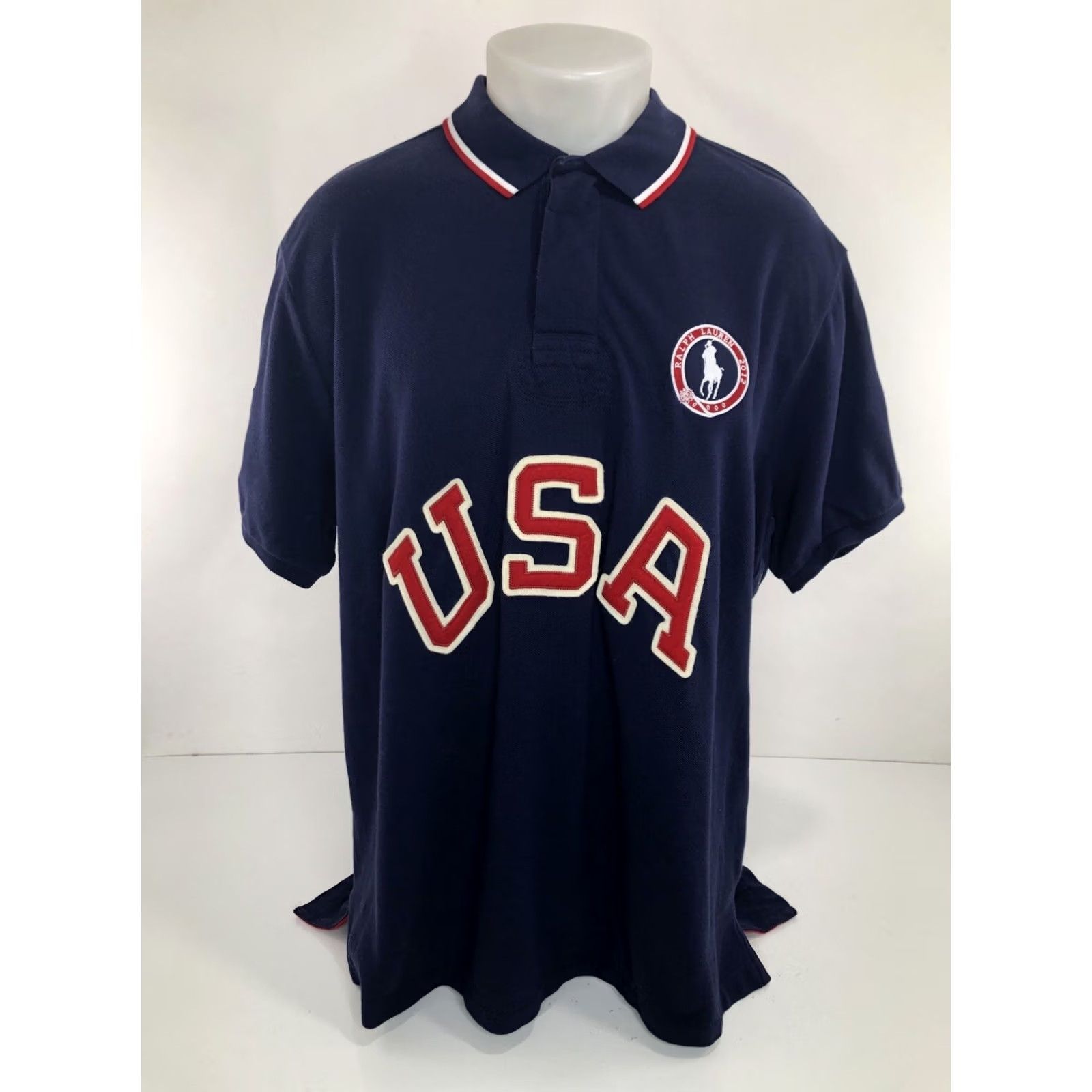 Polo Ralph Lauren POLO / RALPH LAUREN 2012 OLYMPICS USA Embroidered XXL Custom Fit Polo Shirt Mens Short Sleeve Blue 2XL Size US XXL / EU 58 / 5 - 2 Thumbnail