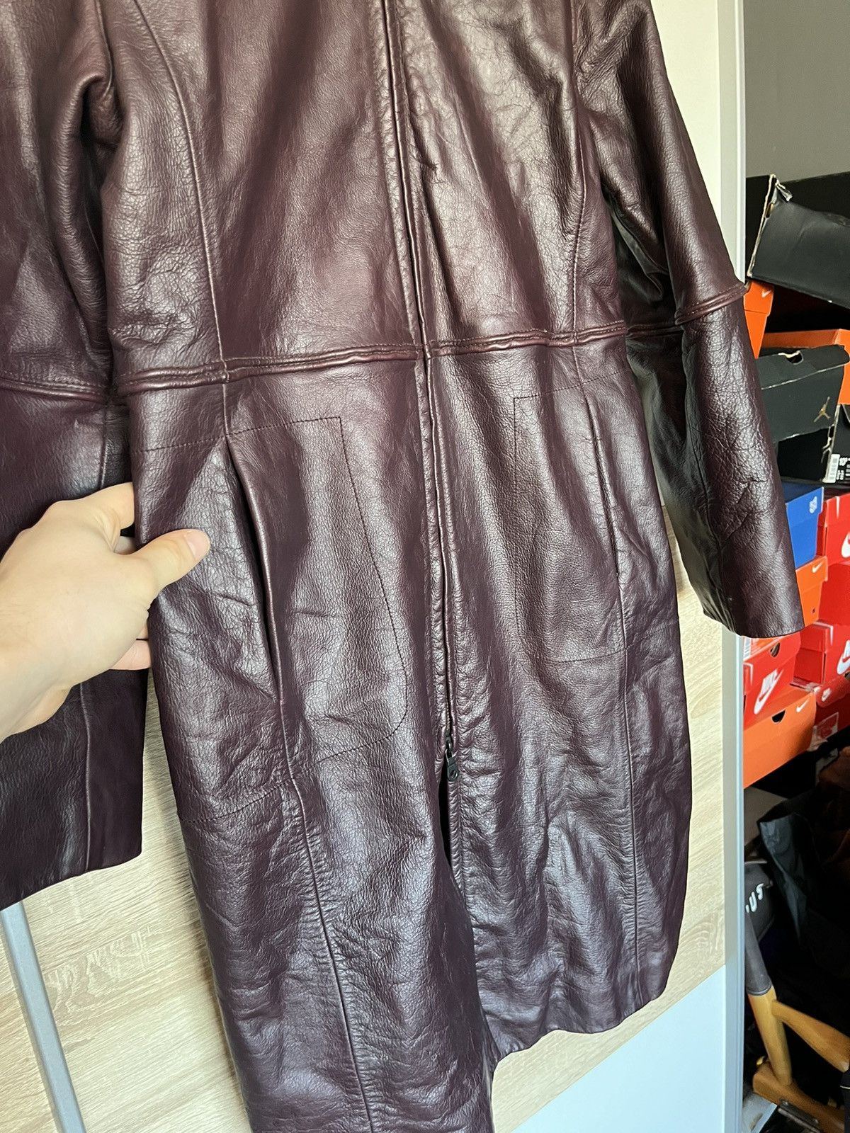 Giorgio Armani Vintage Y2K Giorgio Armani Womens Leather Coat Avant Garde Size L / US 10 / IT 46 - 4 Thumbnail