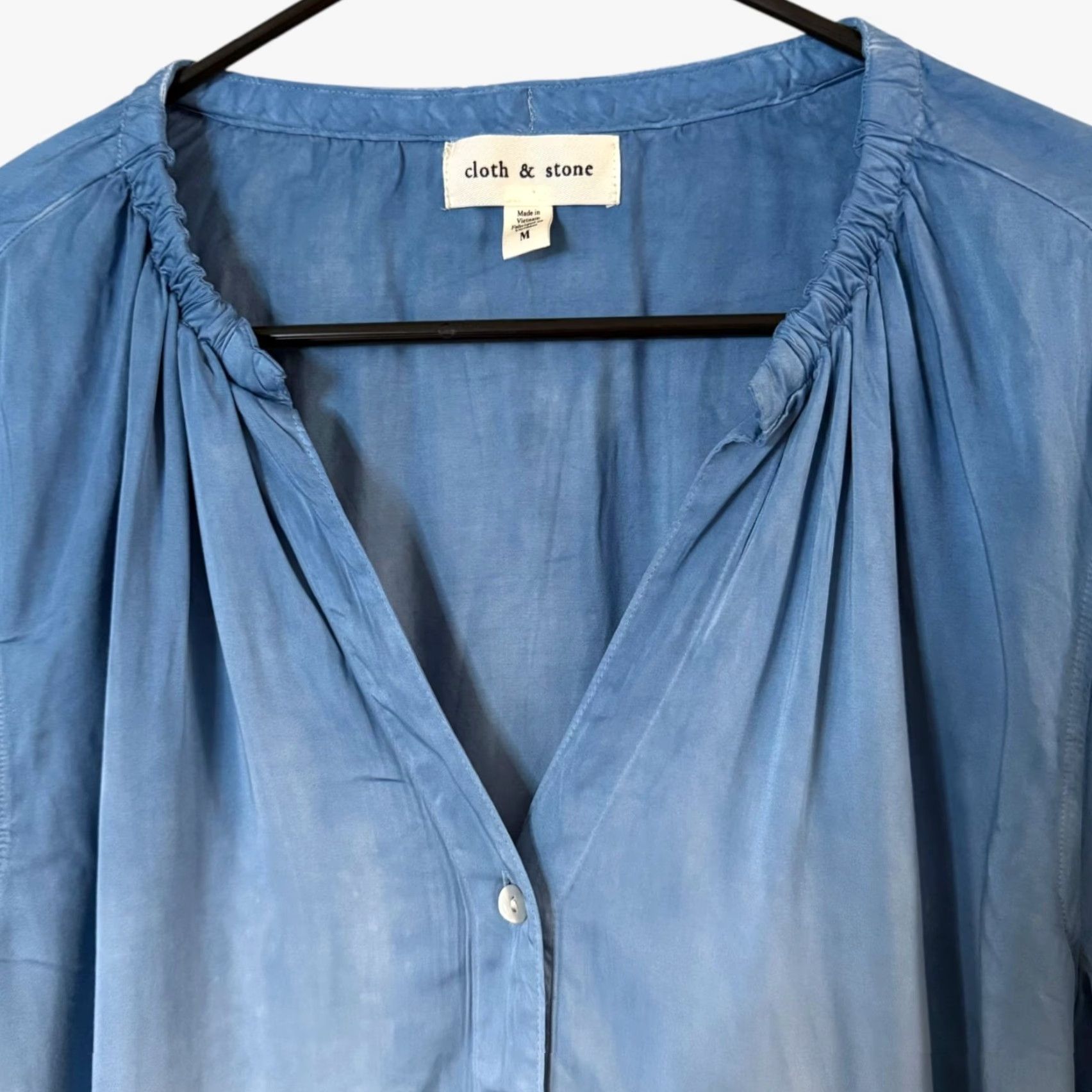 CLOT Cloth & Stone Blouse Blue Ombre Shirred Button-Up Shirt Top Women M Shirt Size M / US 6-8 / IT 42-44 - 5 Thumbnail