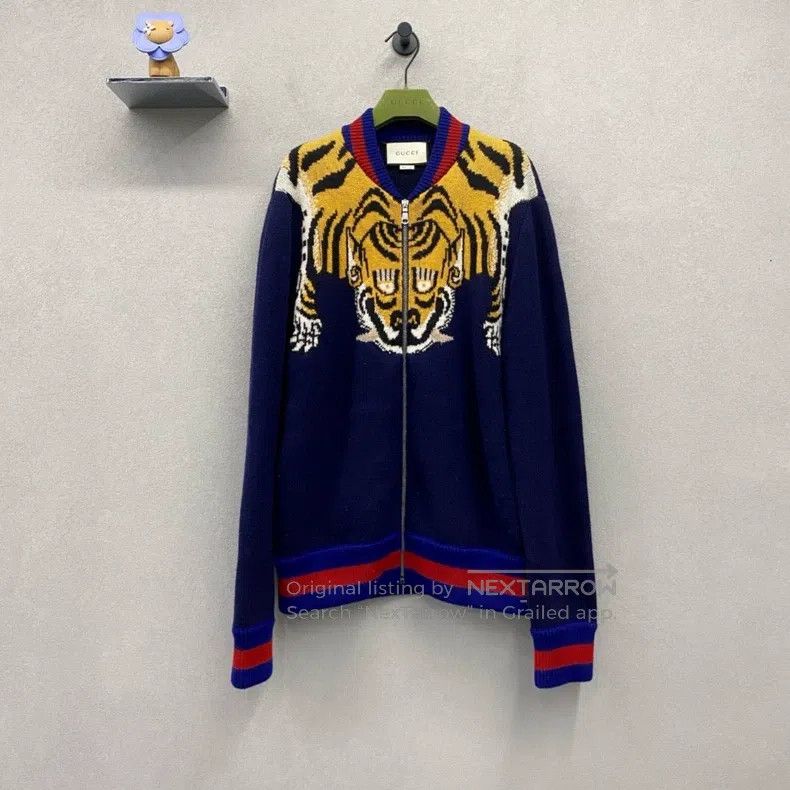 Gucci Gucci Dark blue knitted tiger head jacket Size US S / EU 44-46 / 1 - 1 Thumbnail