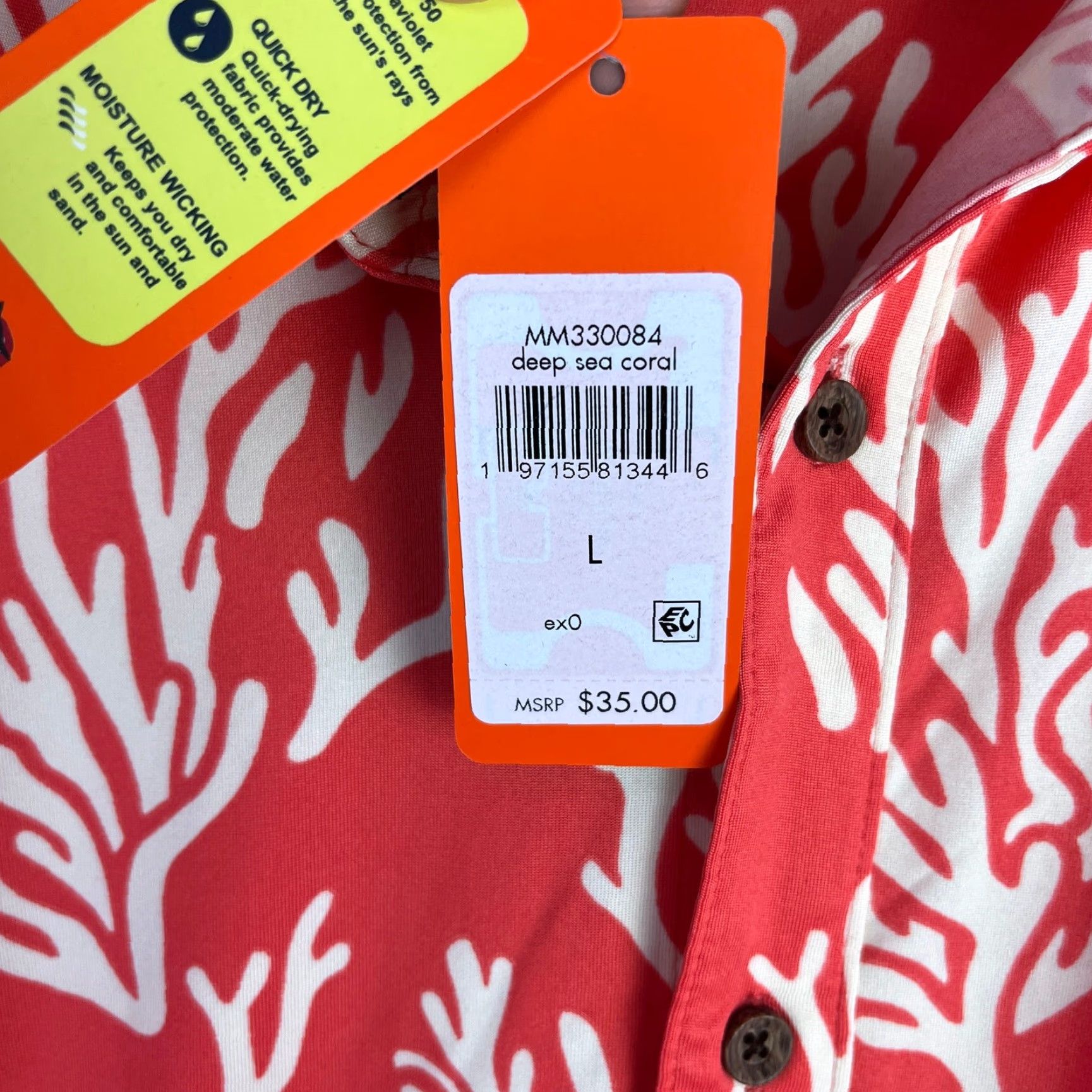 Vintage Margaritaville Mens Shirt Button-Down L Pink Deep Sea Coral Reef Pattern UPF +50 Short Sleeve Size US L / EU 52-54 / 3 - 7 Thumbnail