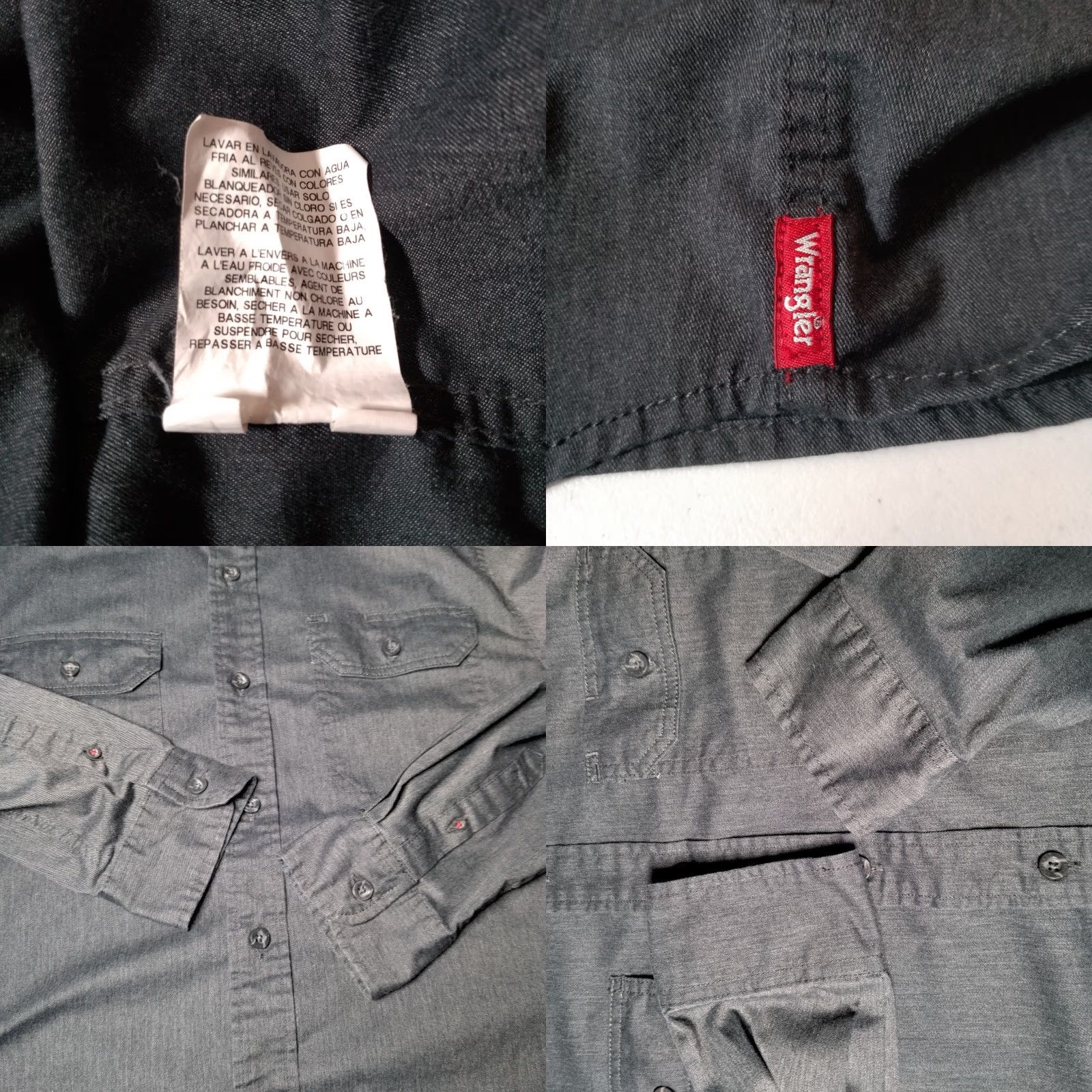 Wrangler Wrangler Shirt Men M Dark Gray Woven Stretch Long Sleeve Button-Up, Casual, Workwear, Size US M / EU 48-50 / 2 - 8 Thumbnail